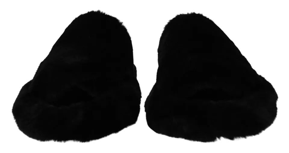 Dolce & Gabbana Black Polyester Faux Fur Men's Flat Sandals Shoes