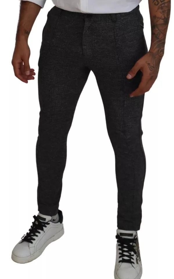 Dolce & Gabbana Graue Chevron-Viskose-Skinny-Hose