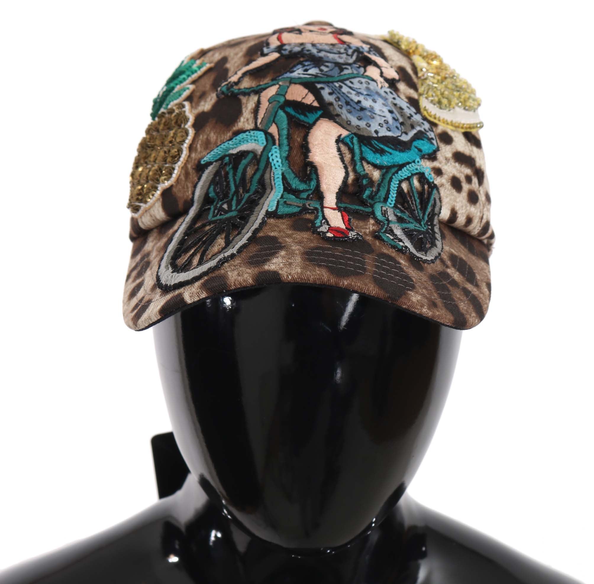 Dolce & Gabbana Brown Leopard Sequin Sicily Applique Baseball Cap