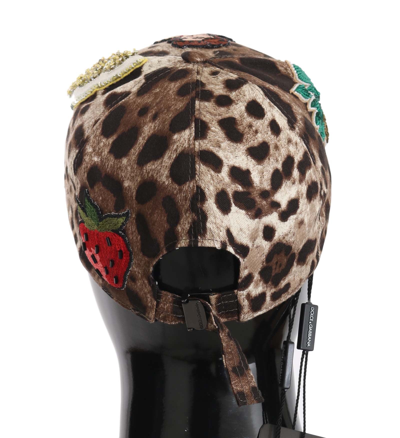 Dolce & Gabbana Brown Leopard Sequin Sicily Applique Baseball Cap