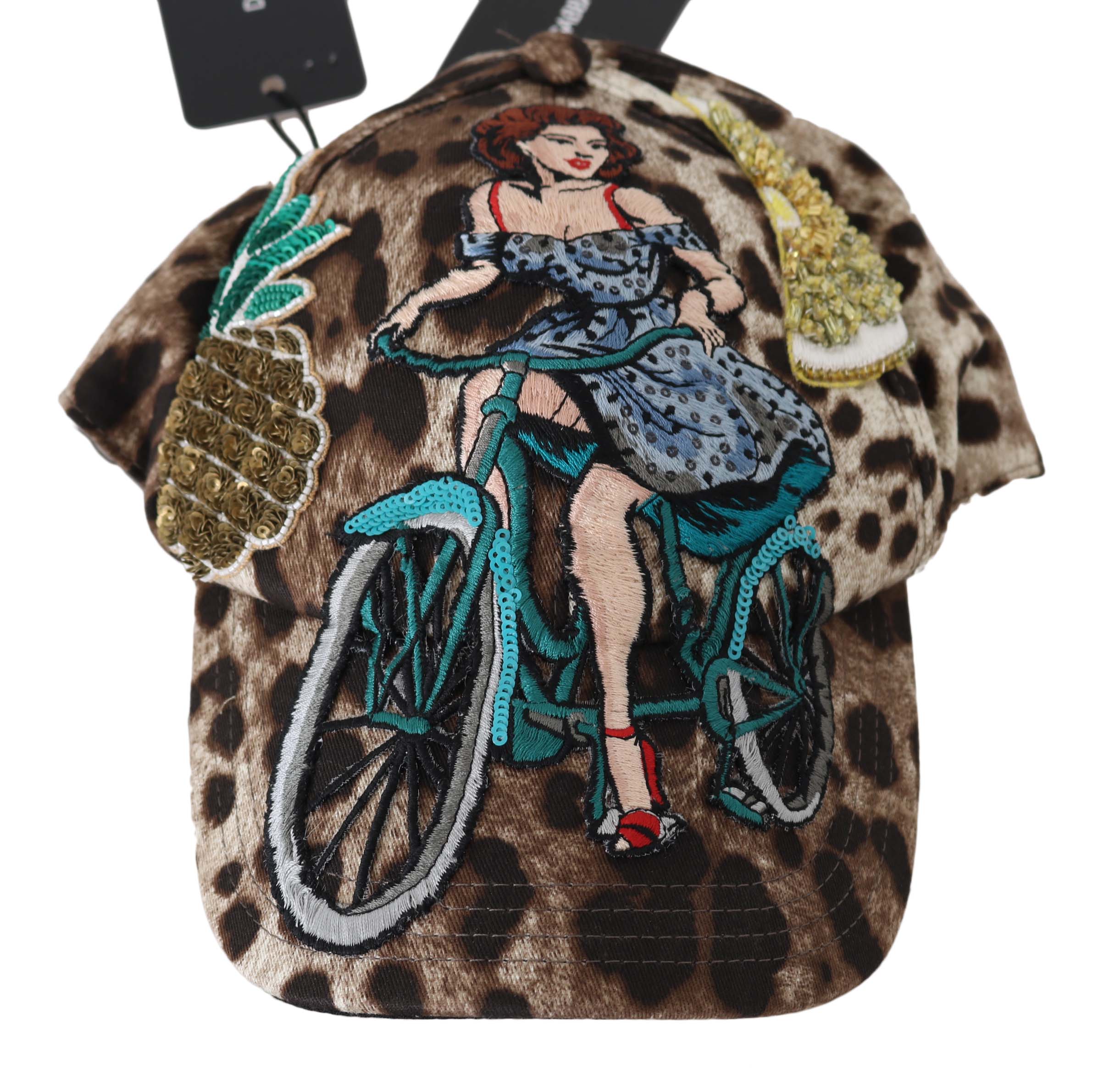 Dolce & Gabbana Brown Leopard Sequin Sicily Applique Baseball Cap