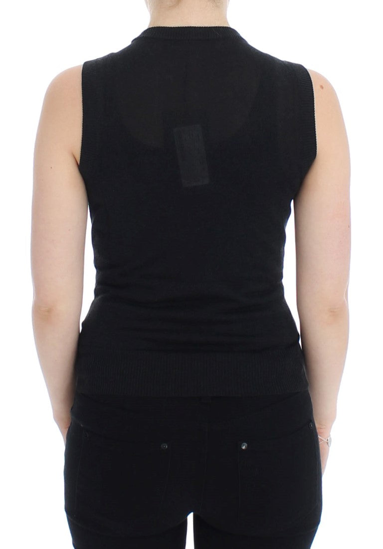 Dolce & Gabbana Schwarze ärmellose Weste mit Rundhalsausschnitt Pullover