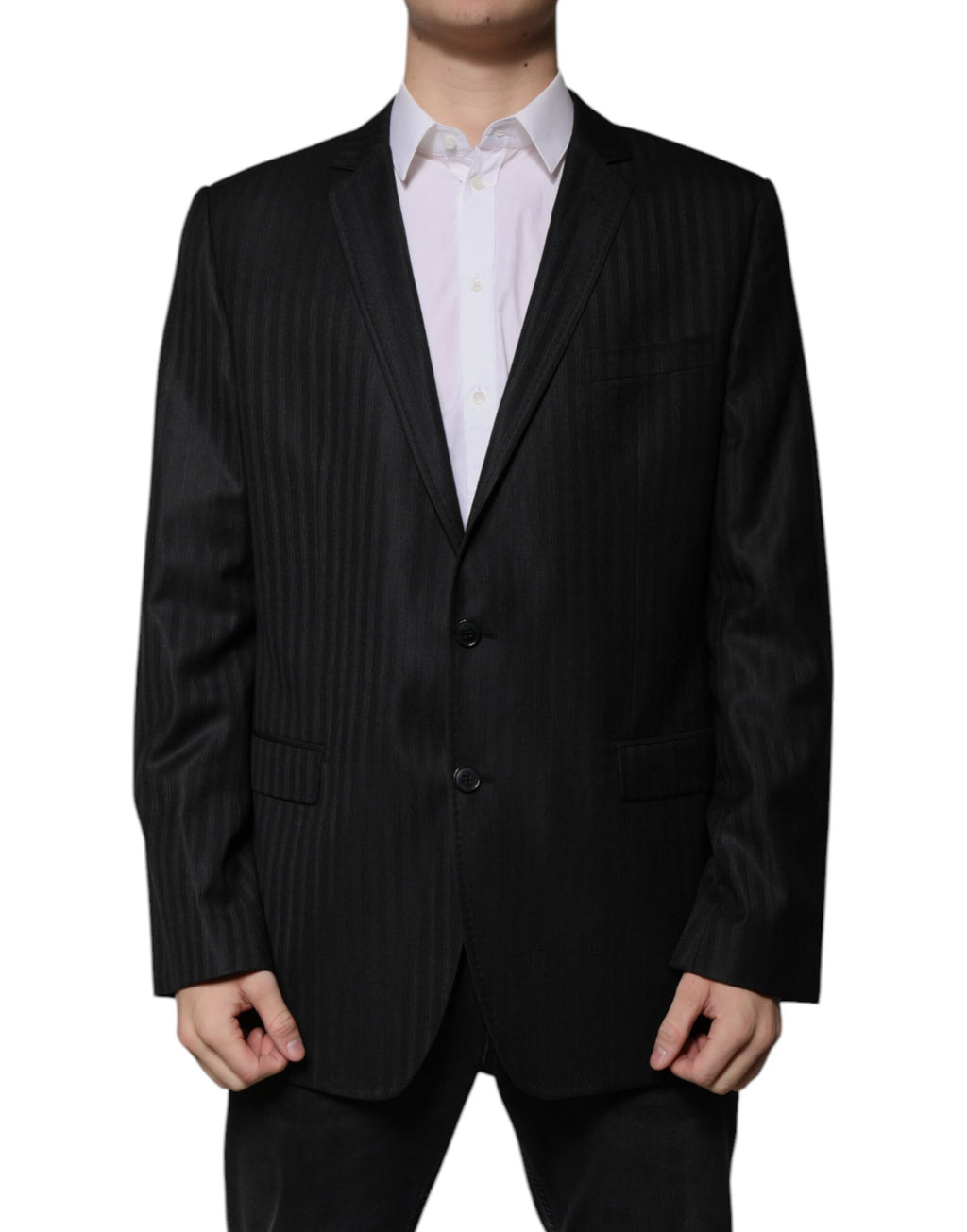Dolce & Gabbana Black Striped Single-Breasted Wool Blazer