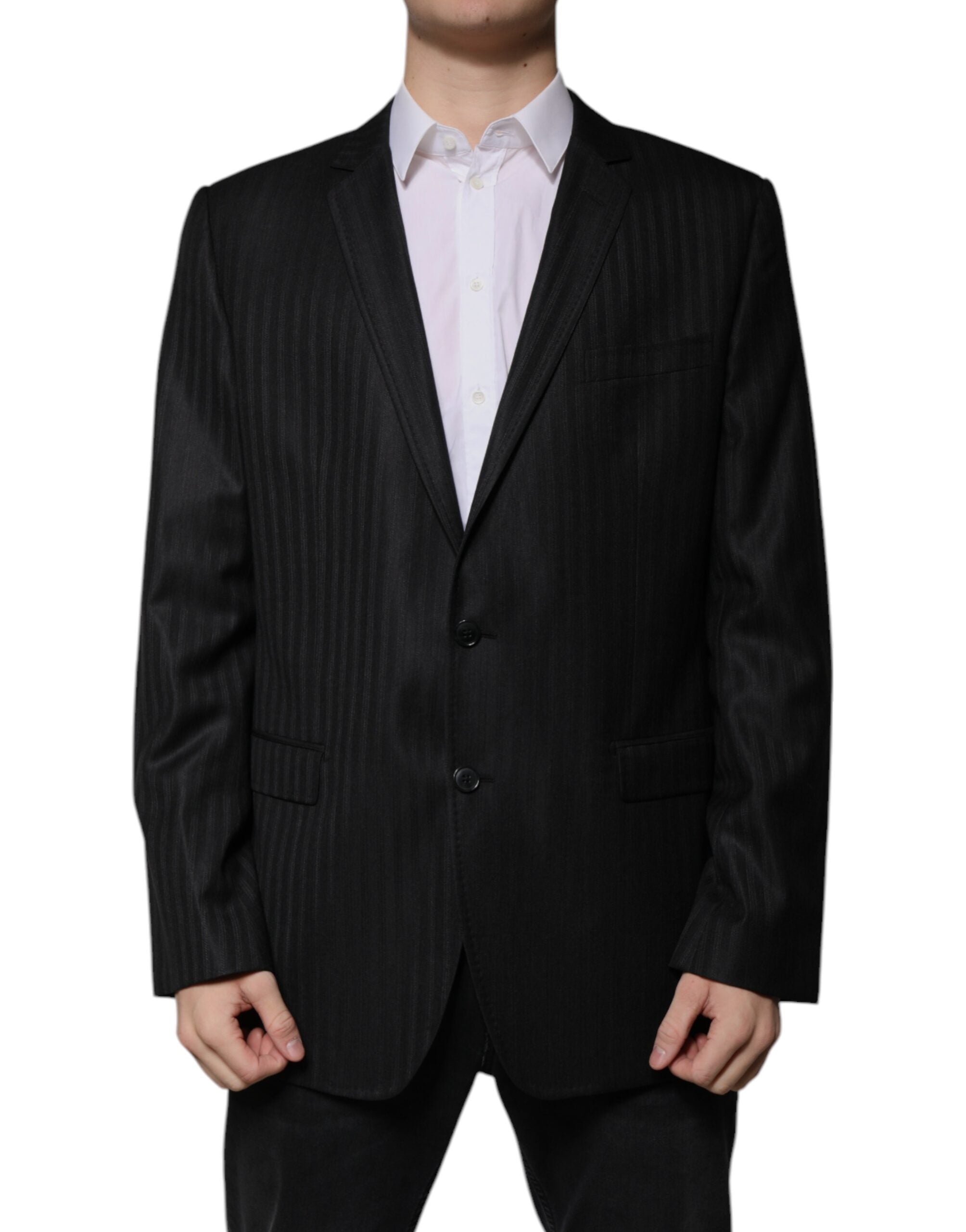 Dolce & Gabbana Black Striped Single-Breasted Wool Blazer
