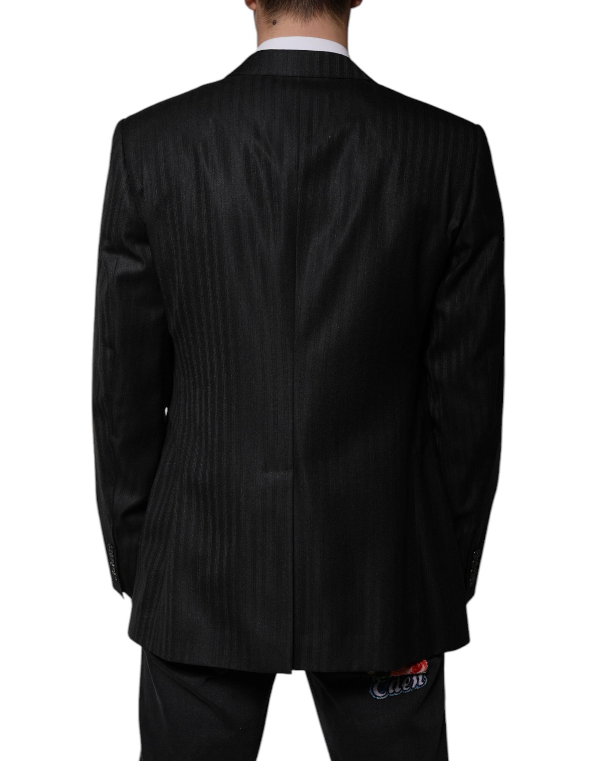Dolce & Gabbana Black Striped Single-Breasted Wool Blazer