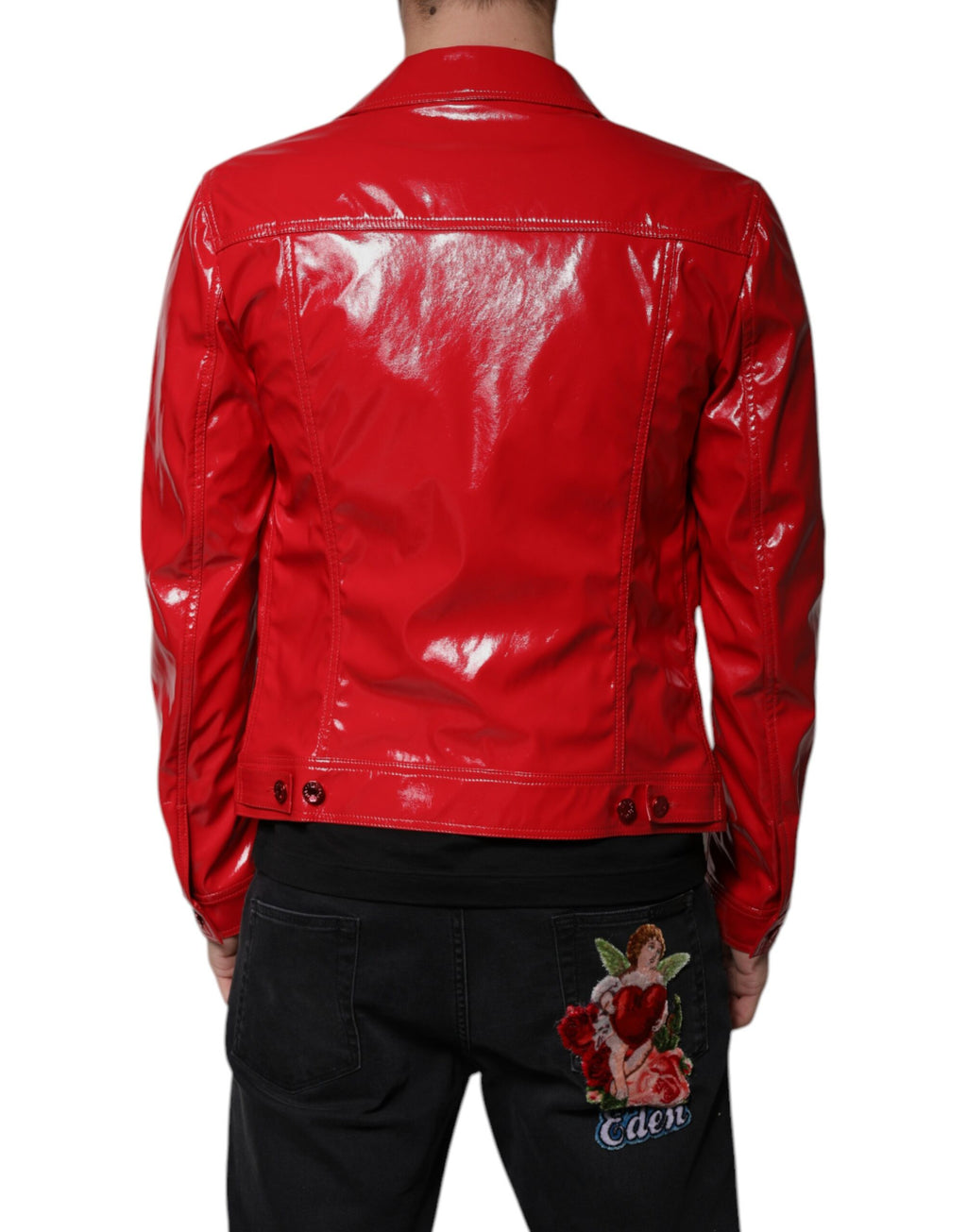 Dolce & Gabbana Red Polyester Button-Front Collared Jacket