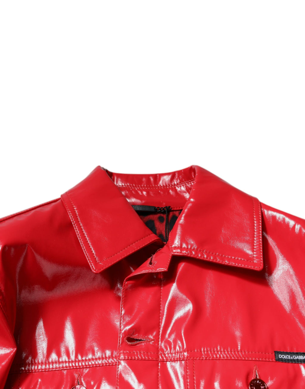 Dolce & Gabbana Red Polyester Button-Front Collared Jacket