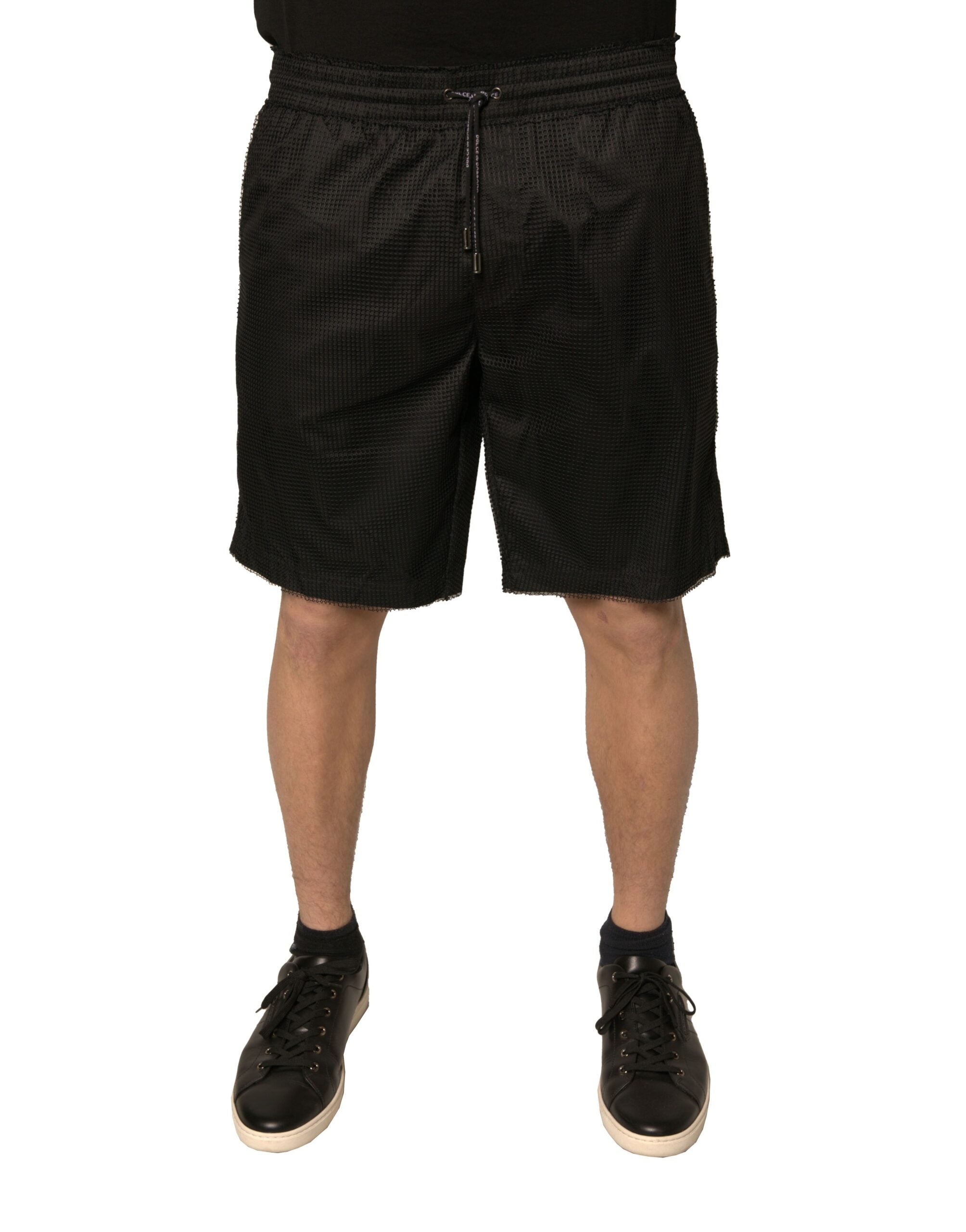 Dolce & Gabbana Black Mid-Rise Polyester Jersey Shorts