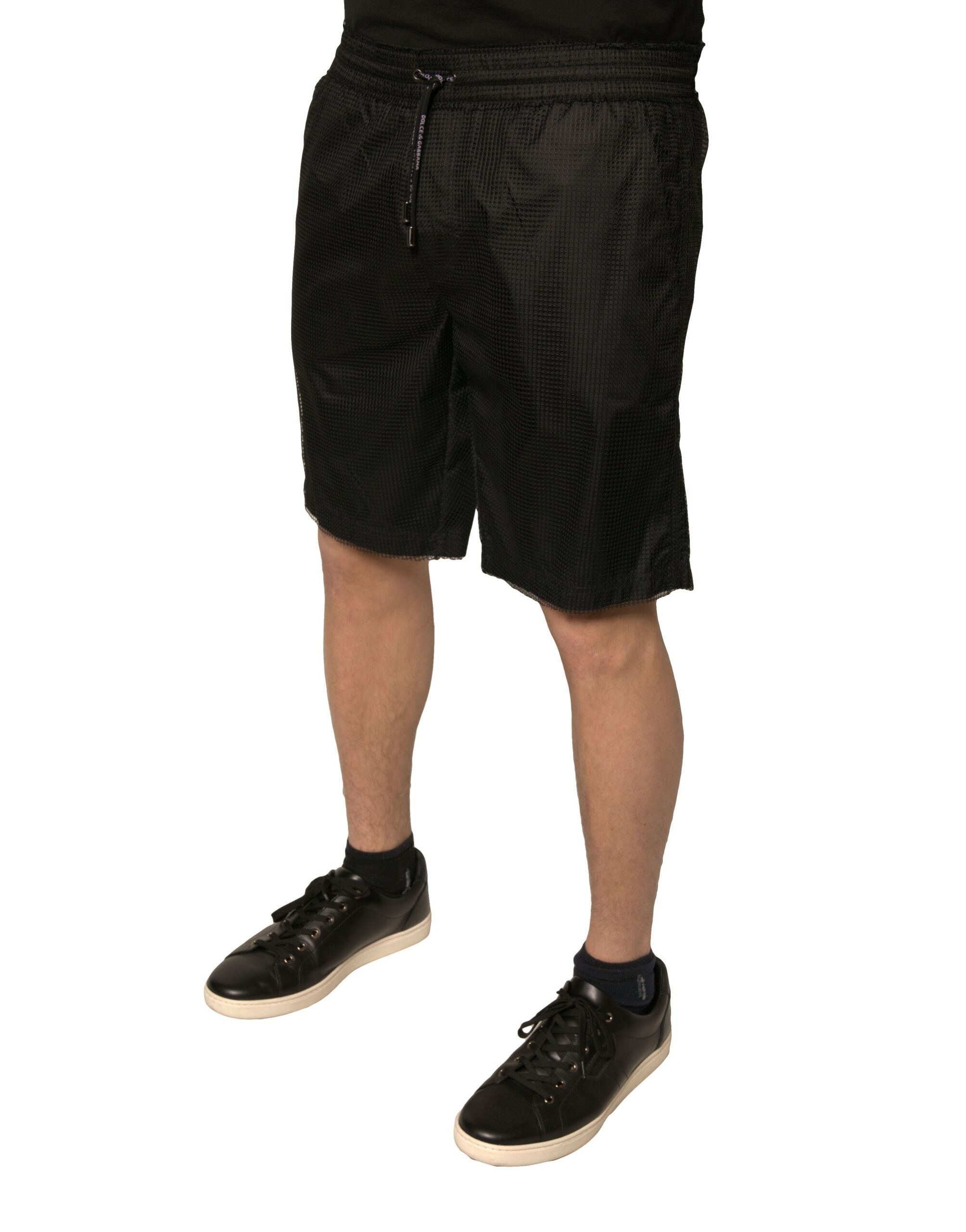 Dolce & Gabbana Black Mid-Rise Polyester Jersey Shorts