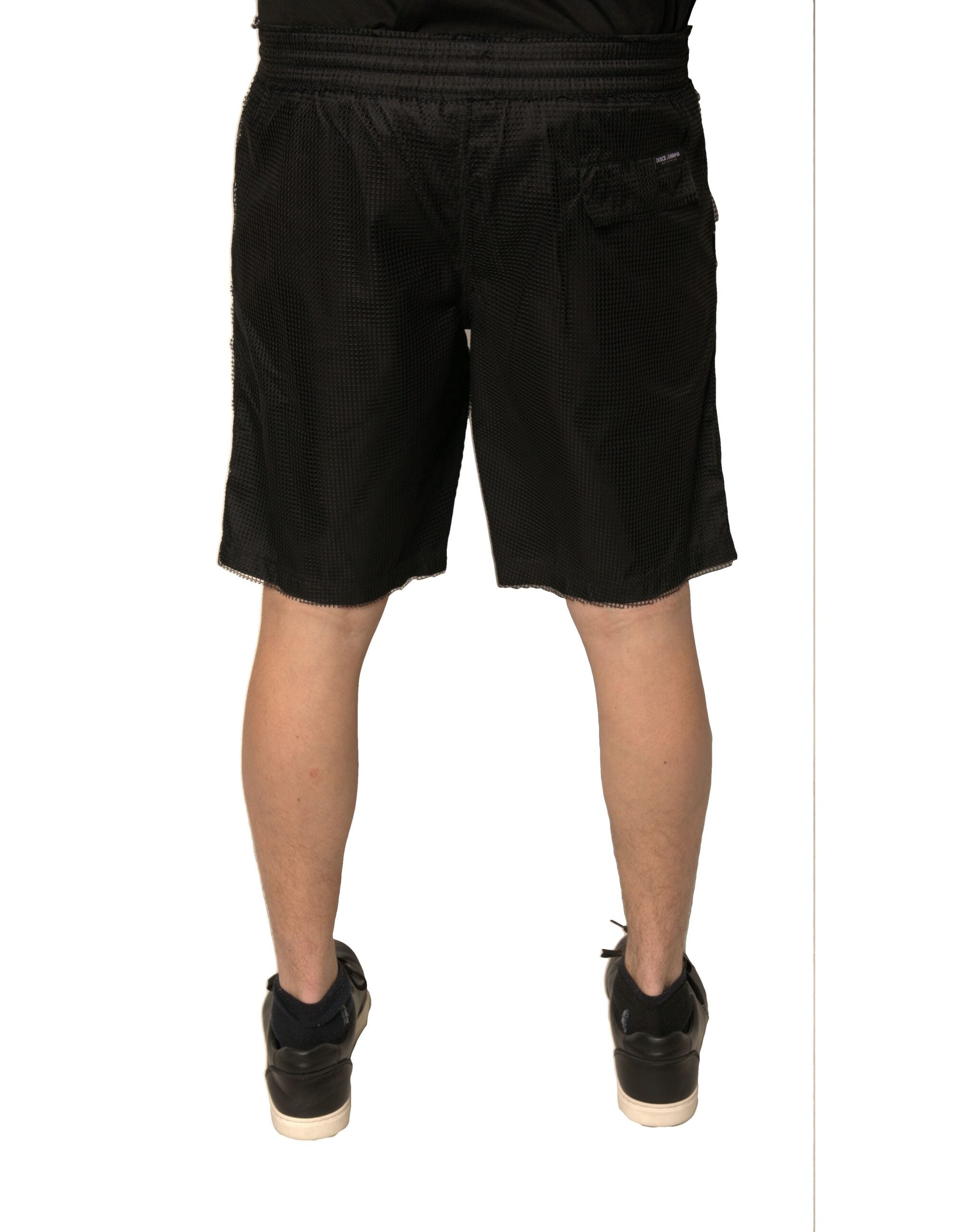 Dolce & Gabbana Black Mid-Rise Polyester Jersey Shorts