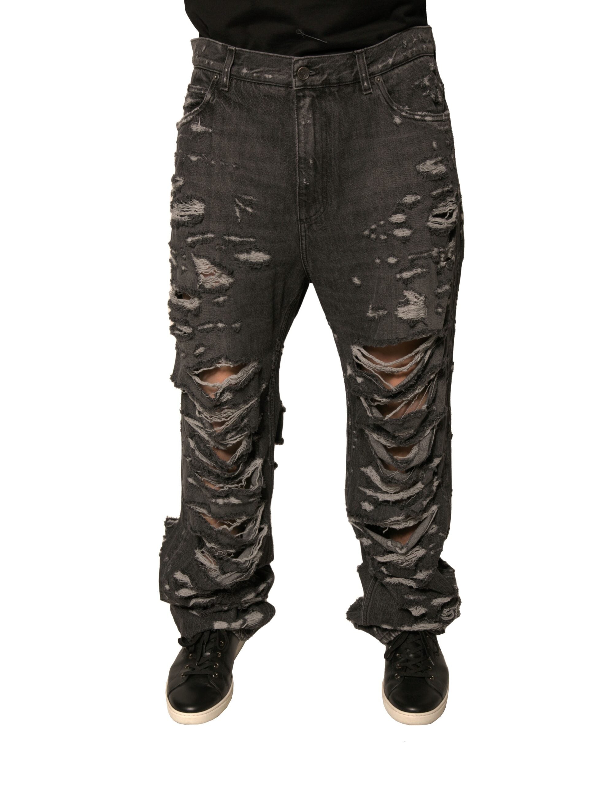 Dolce & Gabbana Gray Distressed Cotton Straight Men's Denim Jeans
