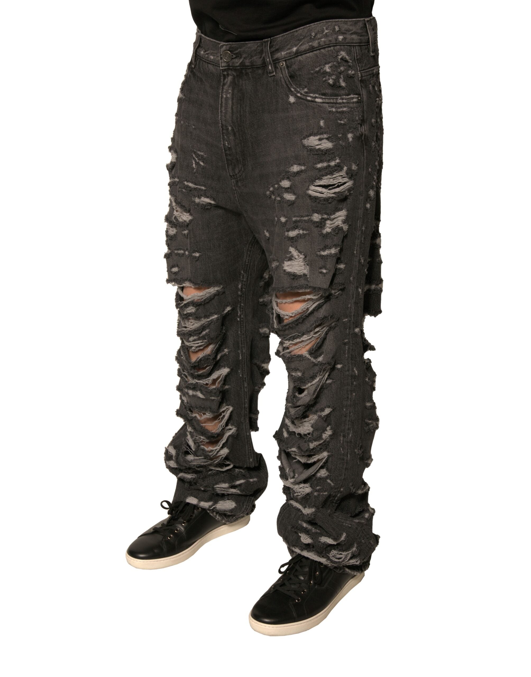Dolce & Gabbana Gray Distressed Cotton Straight Men's Denim Jeans