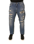 Dolce & Gabbana Blue Distressed Straight Cropped Denim Jeans