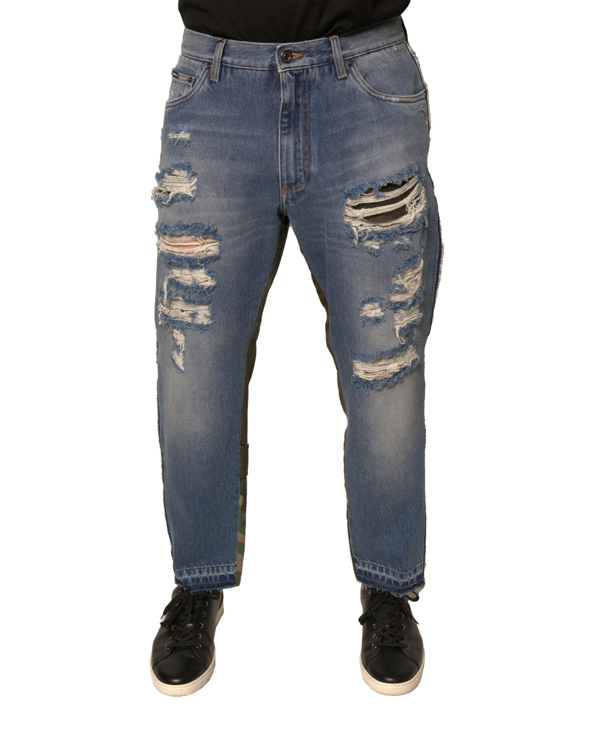 Dolce & Gabbana Blue Distressed Straight Cropped Denim Jeans