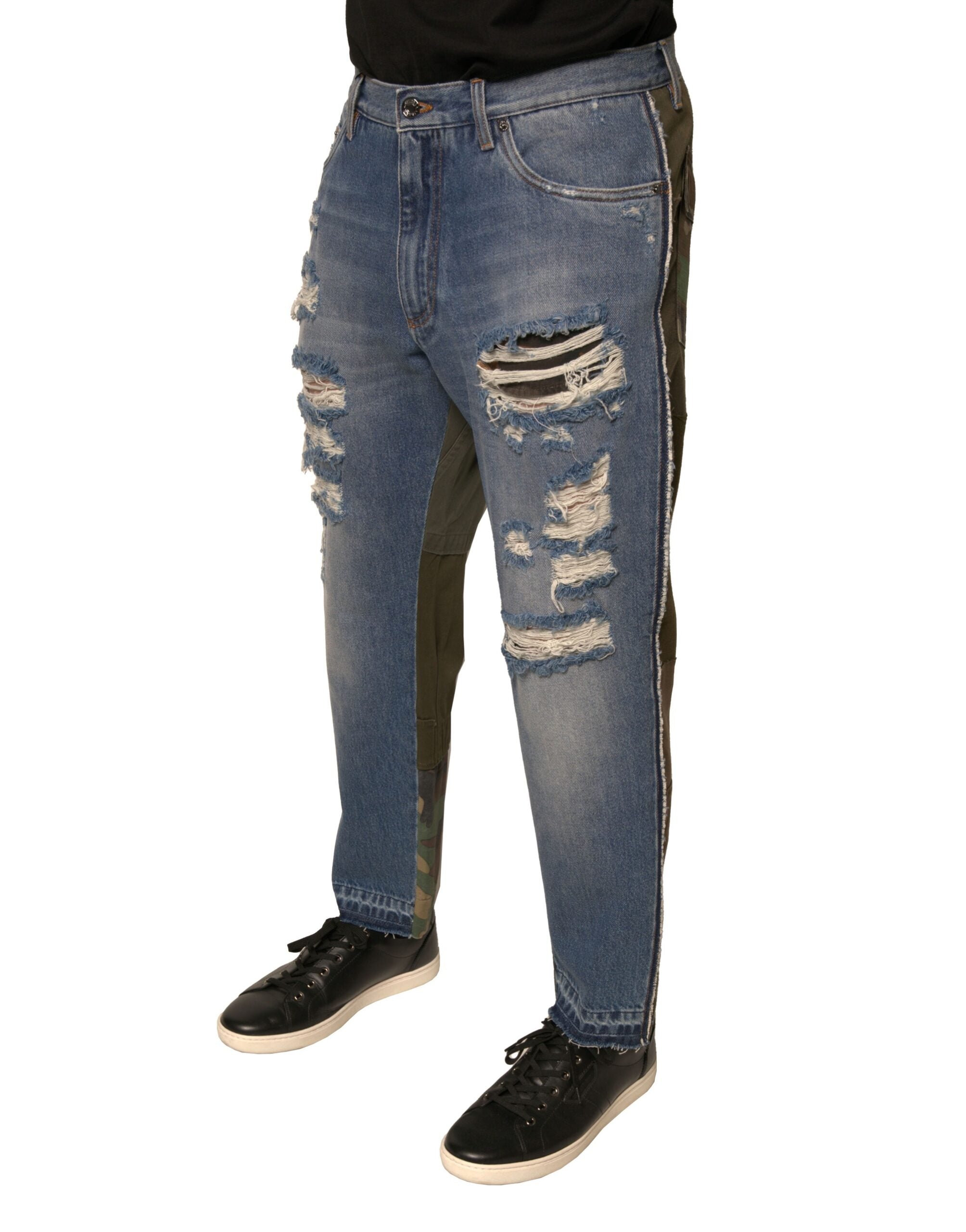 Dolce & Gabbana Blue Distressed Straight Cropped Denim Jeans