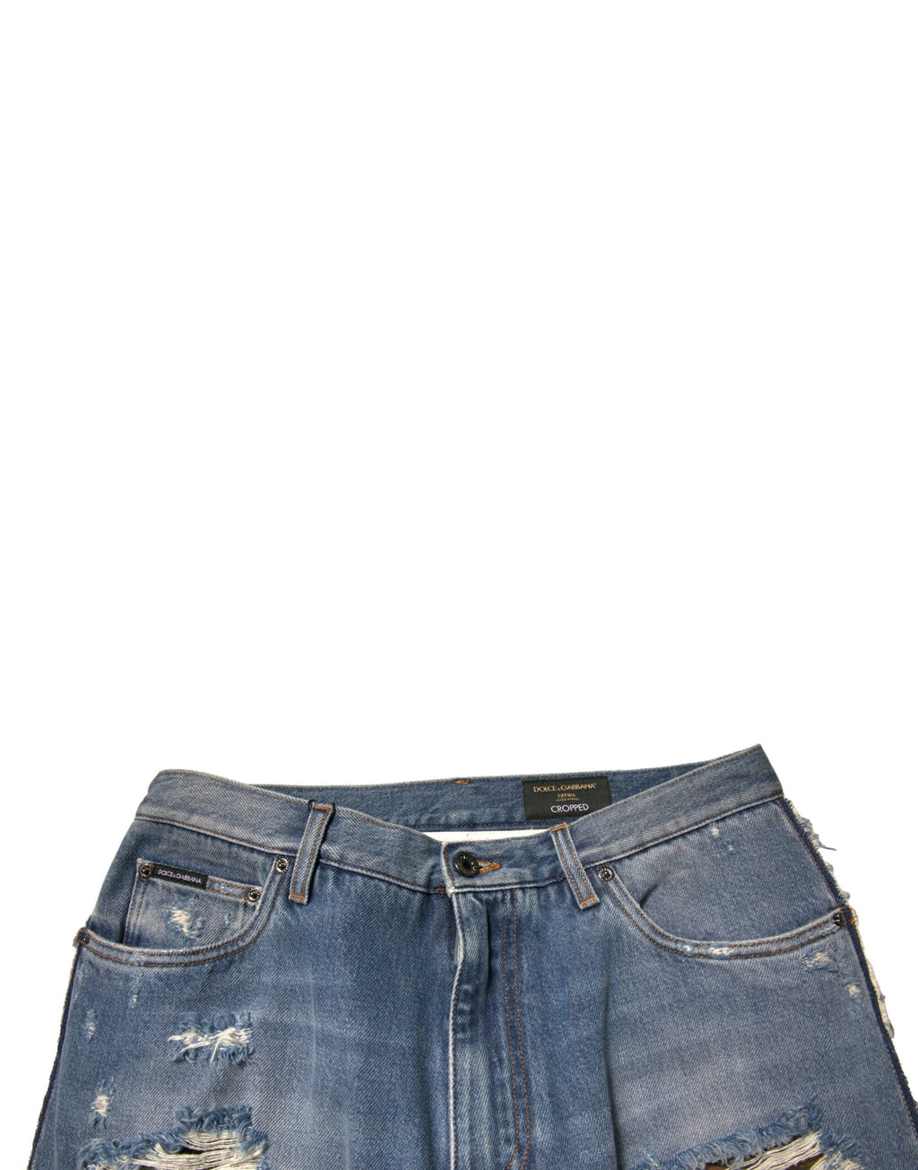 Dolce & Gabbana Blue Distressed Straight Cropped Denim Jeans