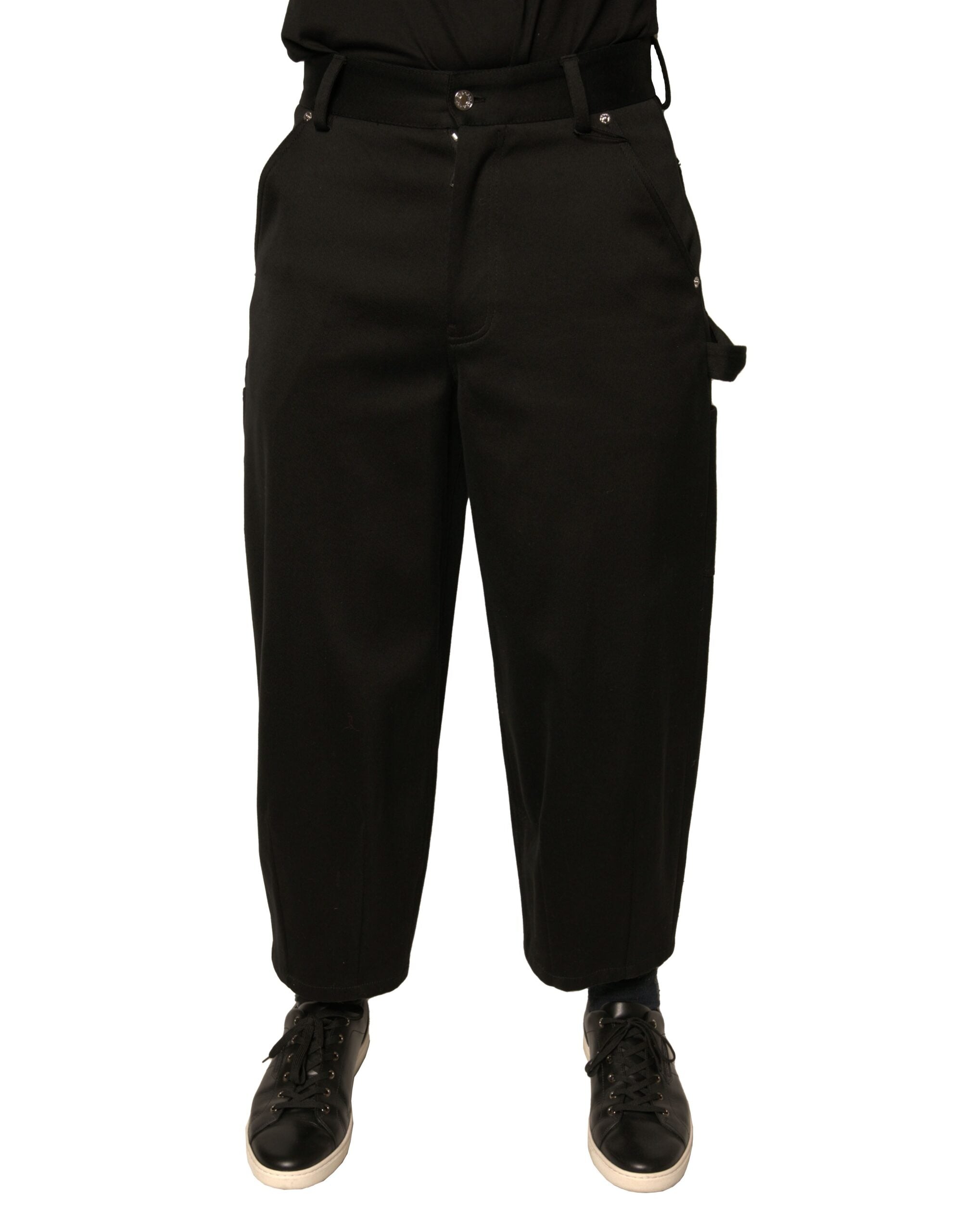 Dolce & Gabbana Schwarze Baumwoll-Cropped-Hose mit mittlerer Taille
