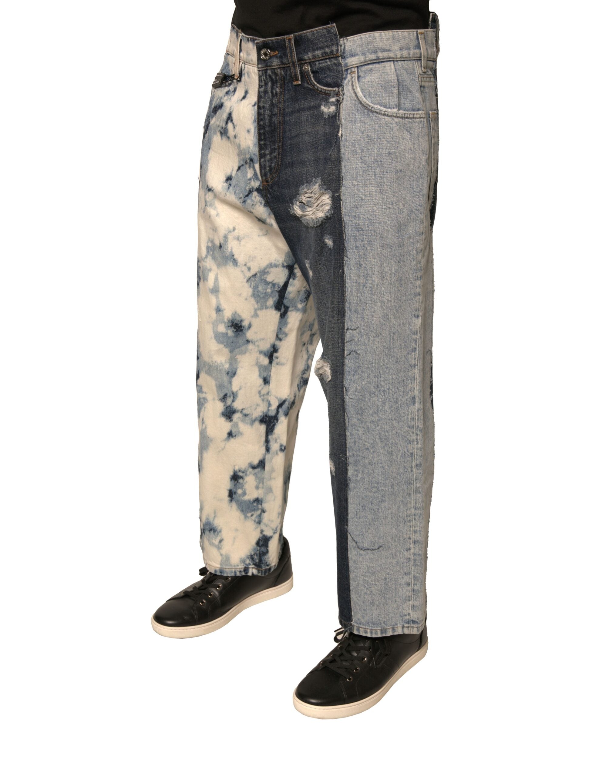 Dolce & Gabbana Multicolor Patchwork Cotton Straight Men's Denim Jeans