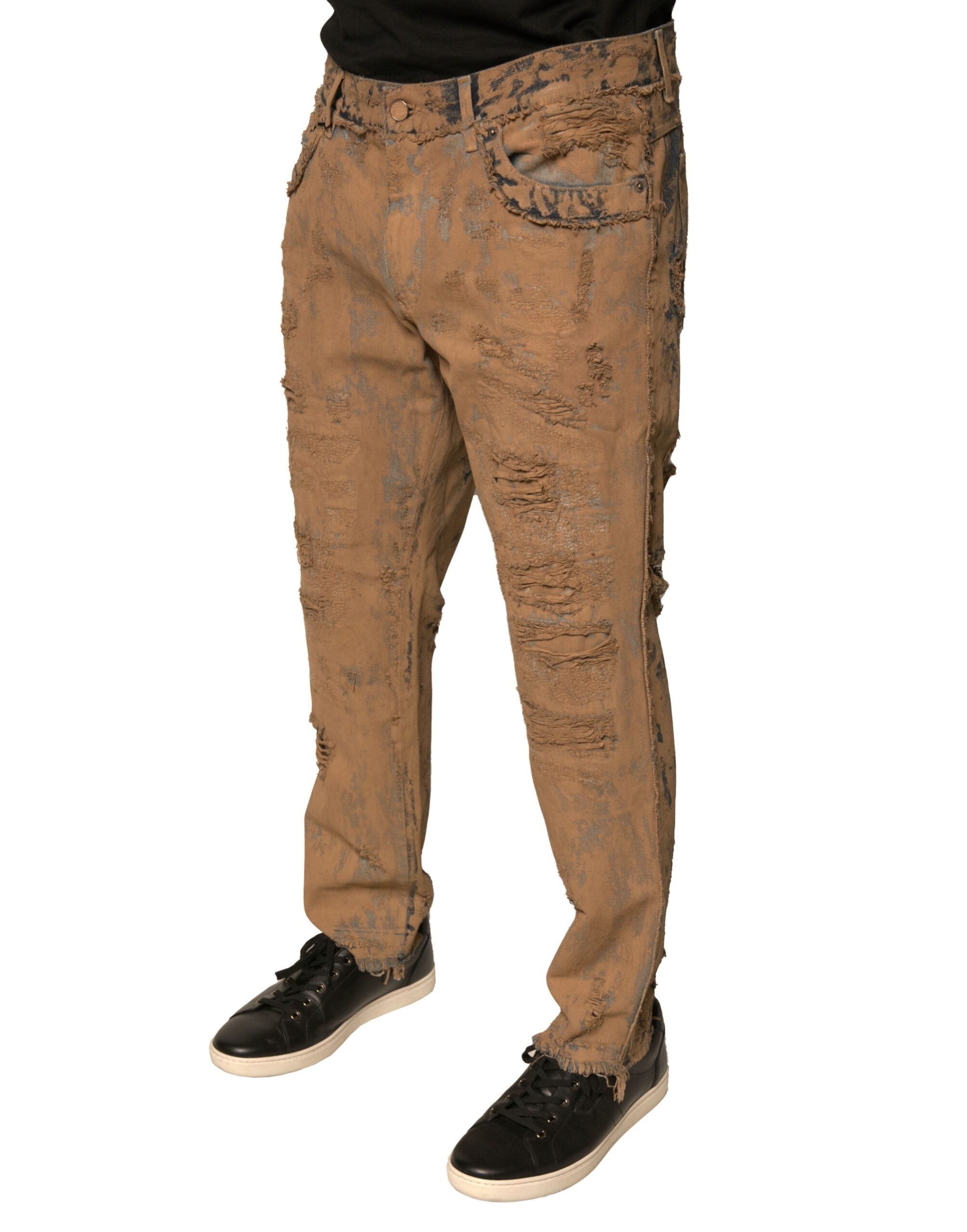 Dolce & Gabbana Braune zerfledderte Baumwoll-Skinny-Denim-Jeans