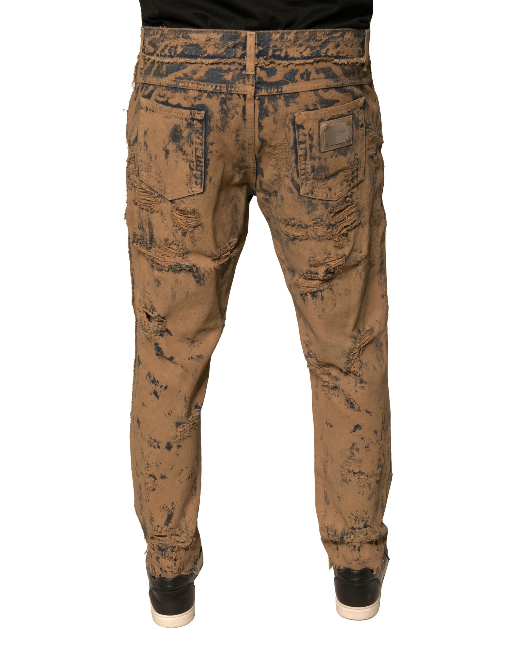 Dolce & Gabbana Braune zerfledderte Baumwoll-Skinny-Denim-Jeans