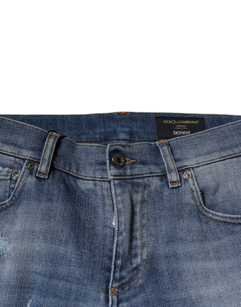 Dolce & Gabbana Blue Distressed Cotton-Stretch Denim Jeans