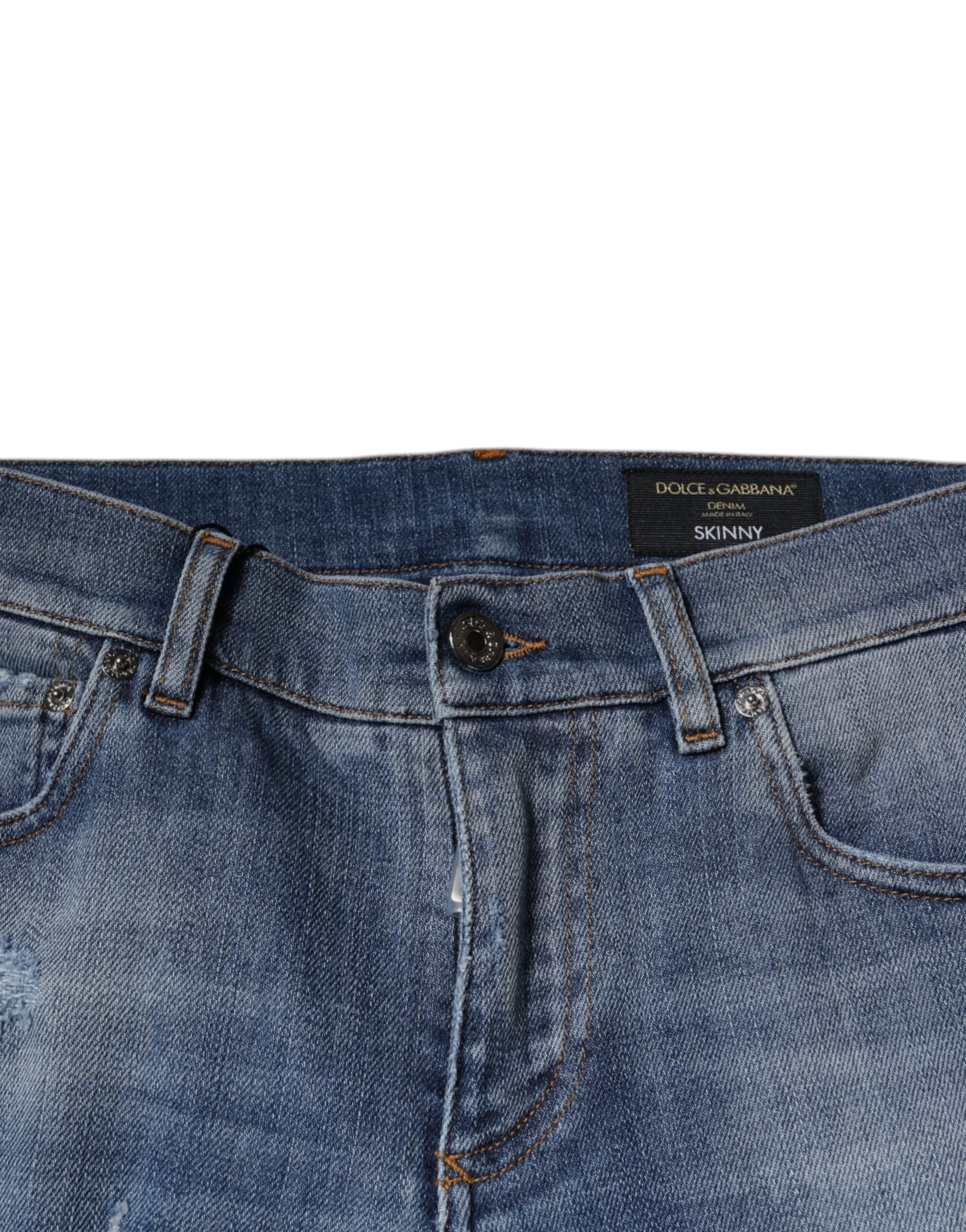 Dolce & Gabbana Blue Distressed Cotton-Stretch Denim Jeans