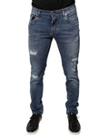 Dolce & Gabbana Blaue zerfledderte Baumwoll-Stretch-Denim-Jeans