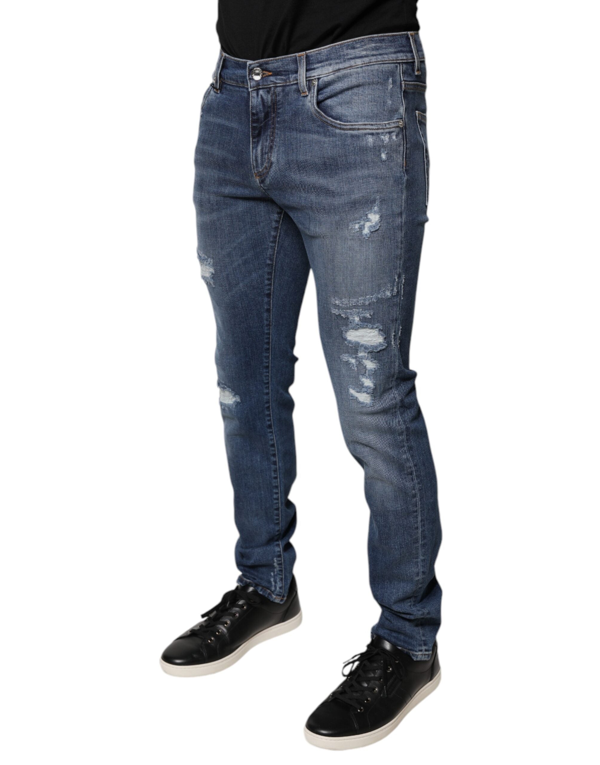 Dolce & Gabbana Blaue zerfledderte Baumwoll-Stretch-Denim-Jeans