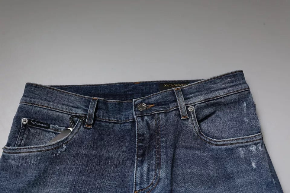 Dolce & Gabbana Blaue zerfledderte Baumwoll-Stretch-Denim-Jeans