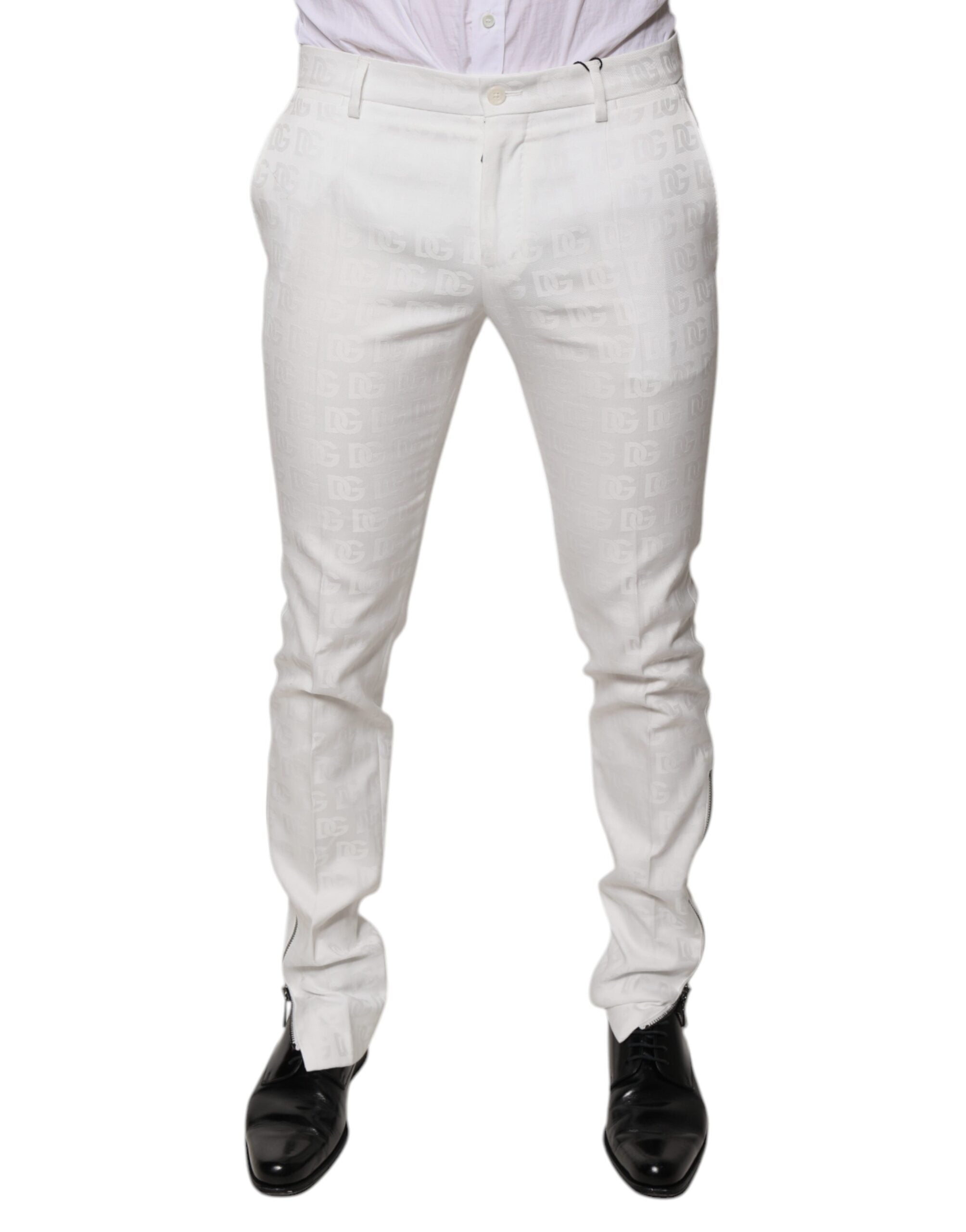 Dolce & Gabbana White Tapered Cotton Formal Trousers