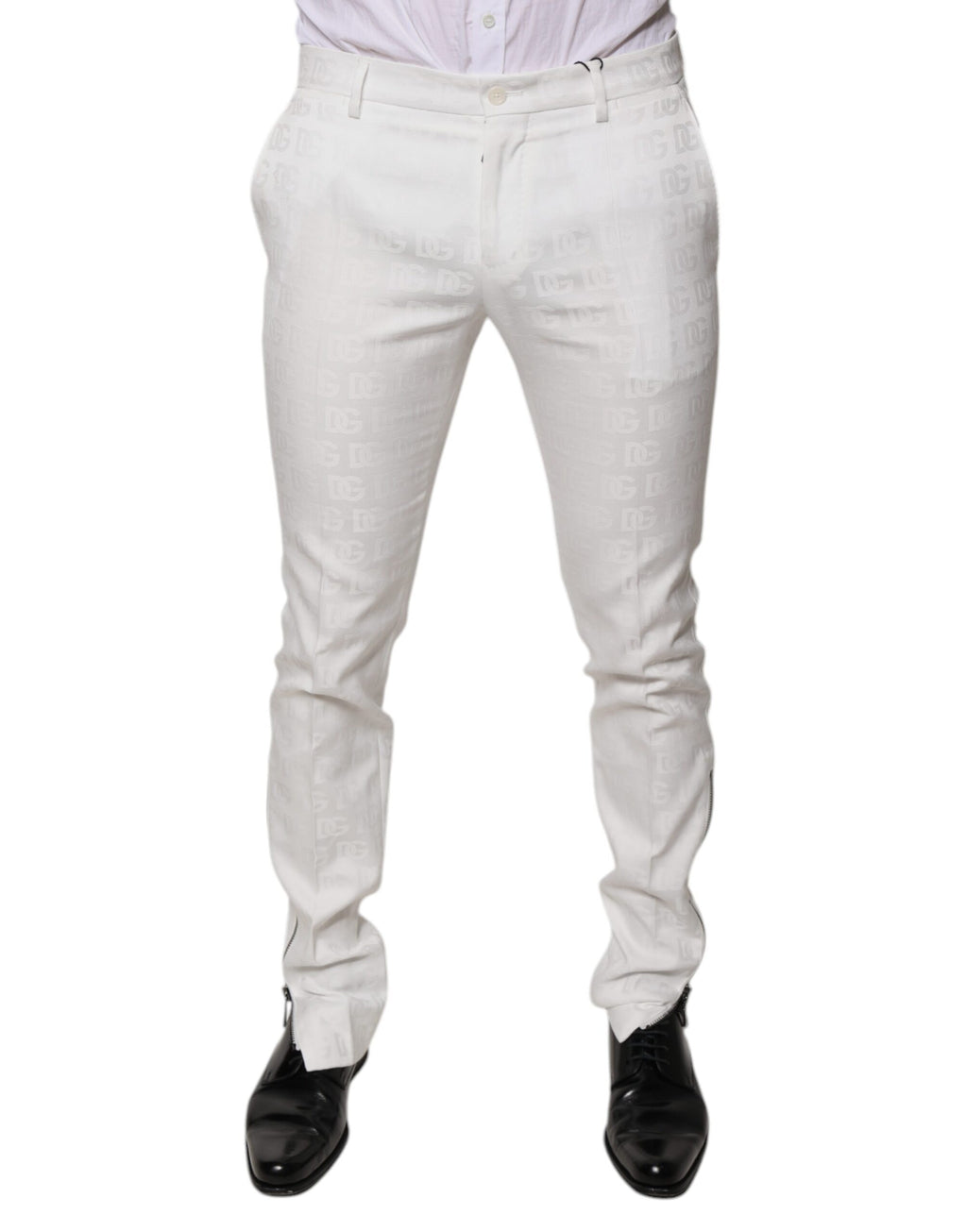 Dolce & Gabbana White Tapered Cotton Formal Trousers