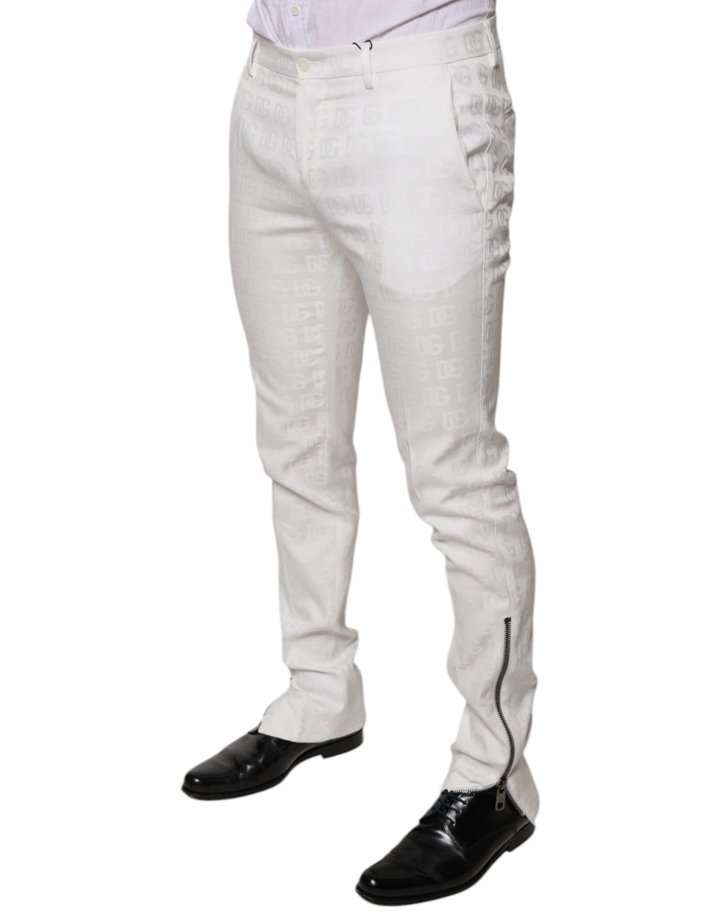 Dolce & Gabbana White Tapered Cotton Formal Trousers