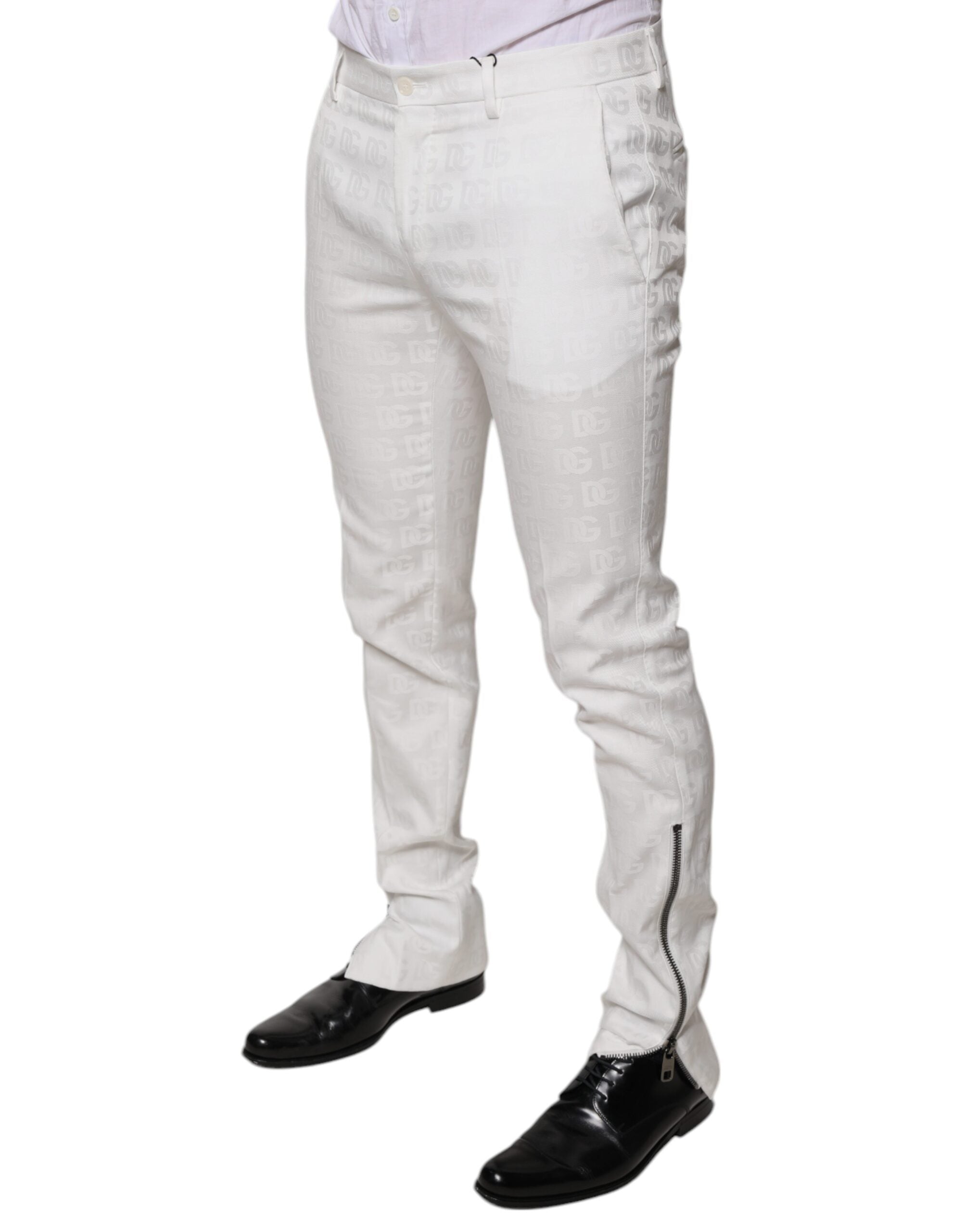 Dolce & Gabbana White Tapered Cotton Formal Trousers