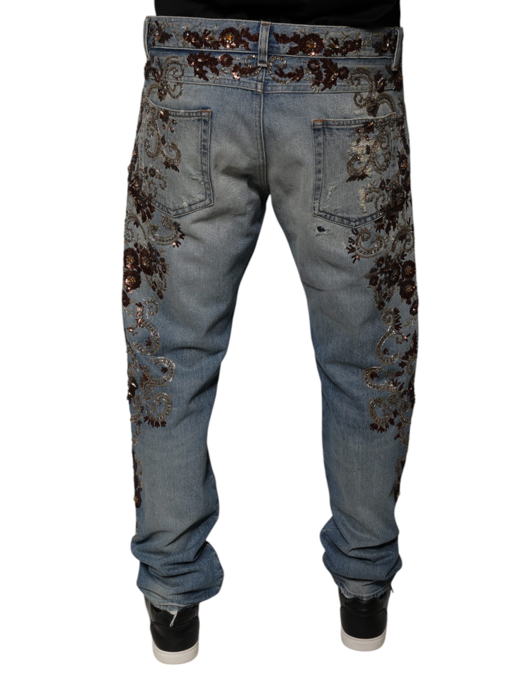 Dolce & Gabbana Hellblaue bestickte Skinny Denim Jeans