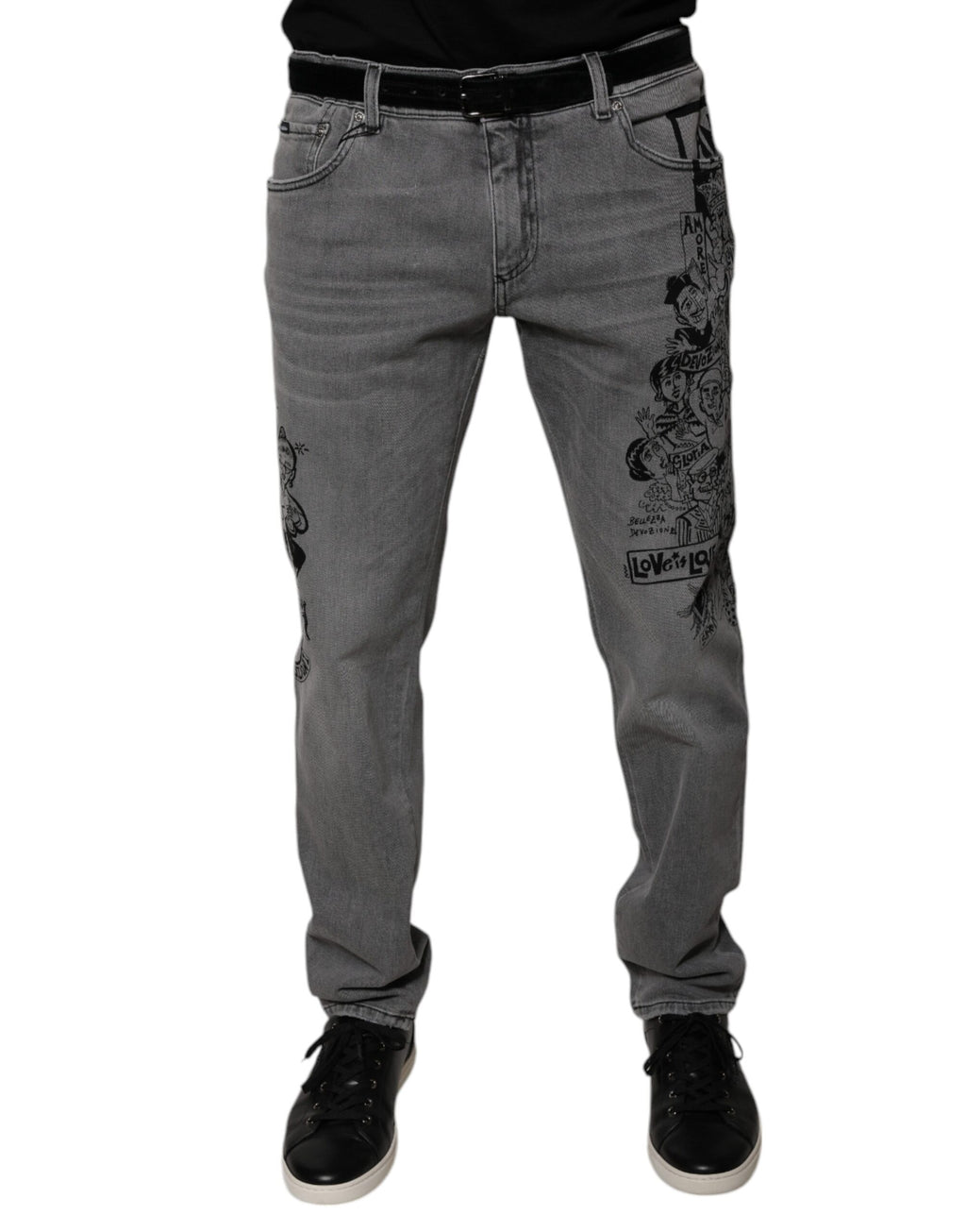 Dolce & Gabbana Grey Graphic Print Cotton Skinny Denim Jeans