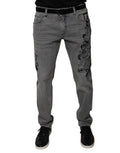 Dolce & Gabbana Grey Graphic Print Cotton Skinny Denim Jeans