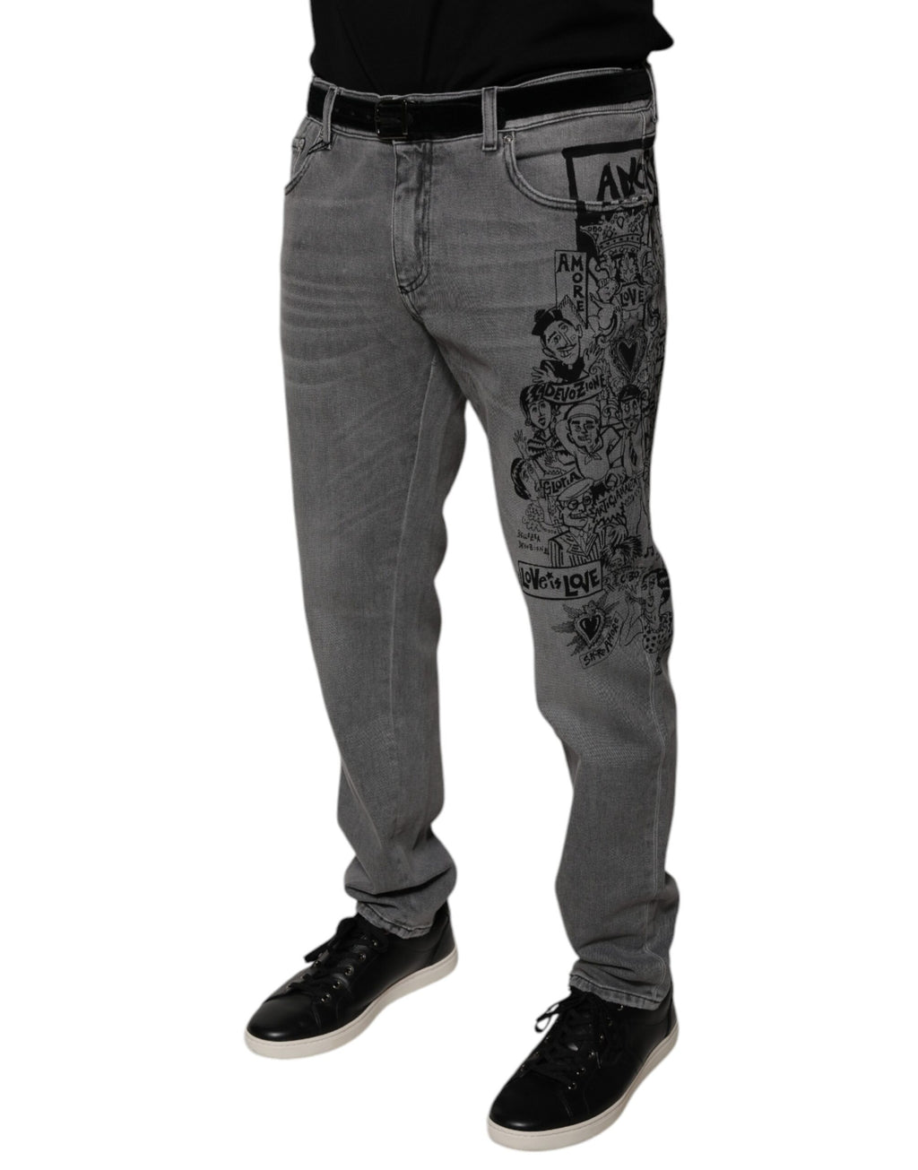 Dolce & Gabbana Grey Graphic Print Cotton Skinny Denim Jeans