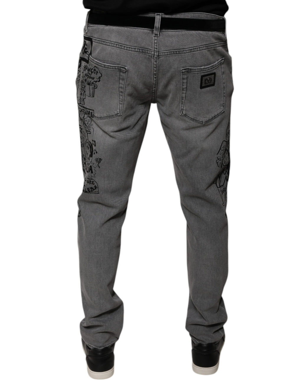 Dolce & Gabbana Grey Graphic Print Cotton Skinny Denim Jeans