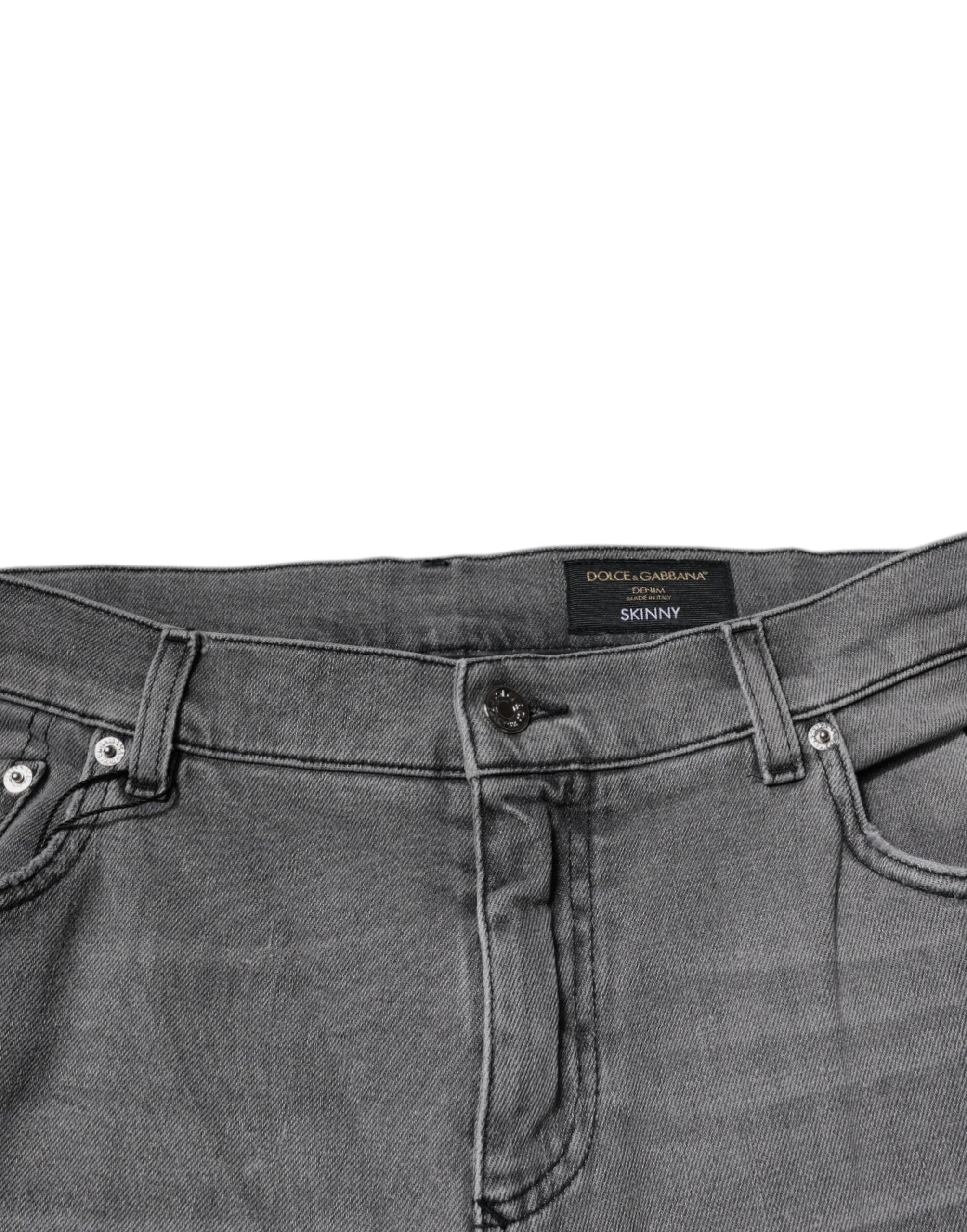 Dolce & Gabbana Grey Graphic Print Cotton Skinny Denim Jeans
