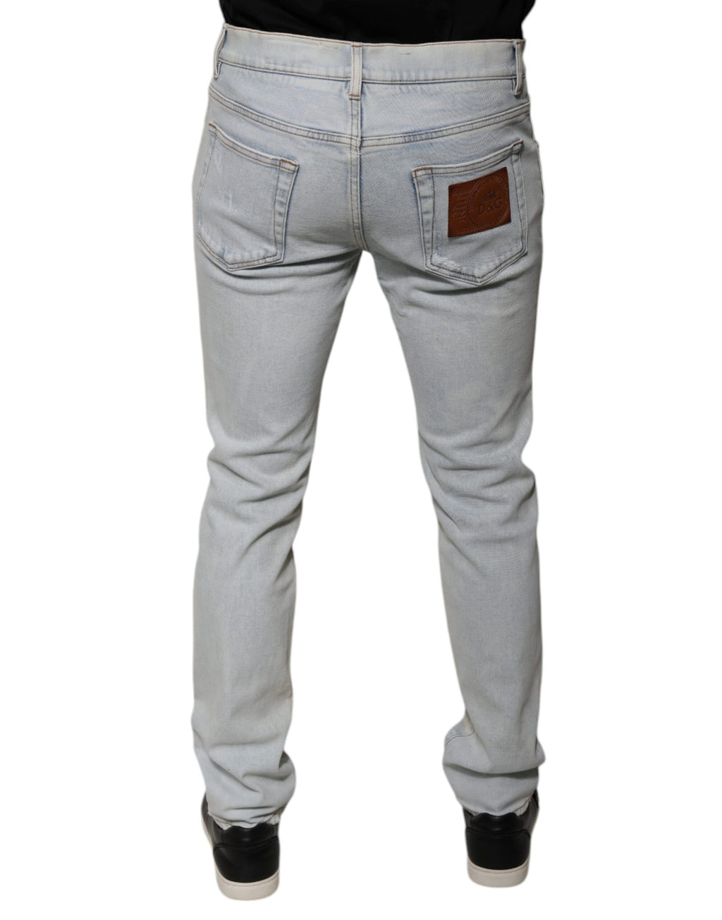 Dolce & Gabbana Light Blue Frayed Skinny Cotton Blend Denim Jeans