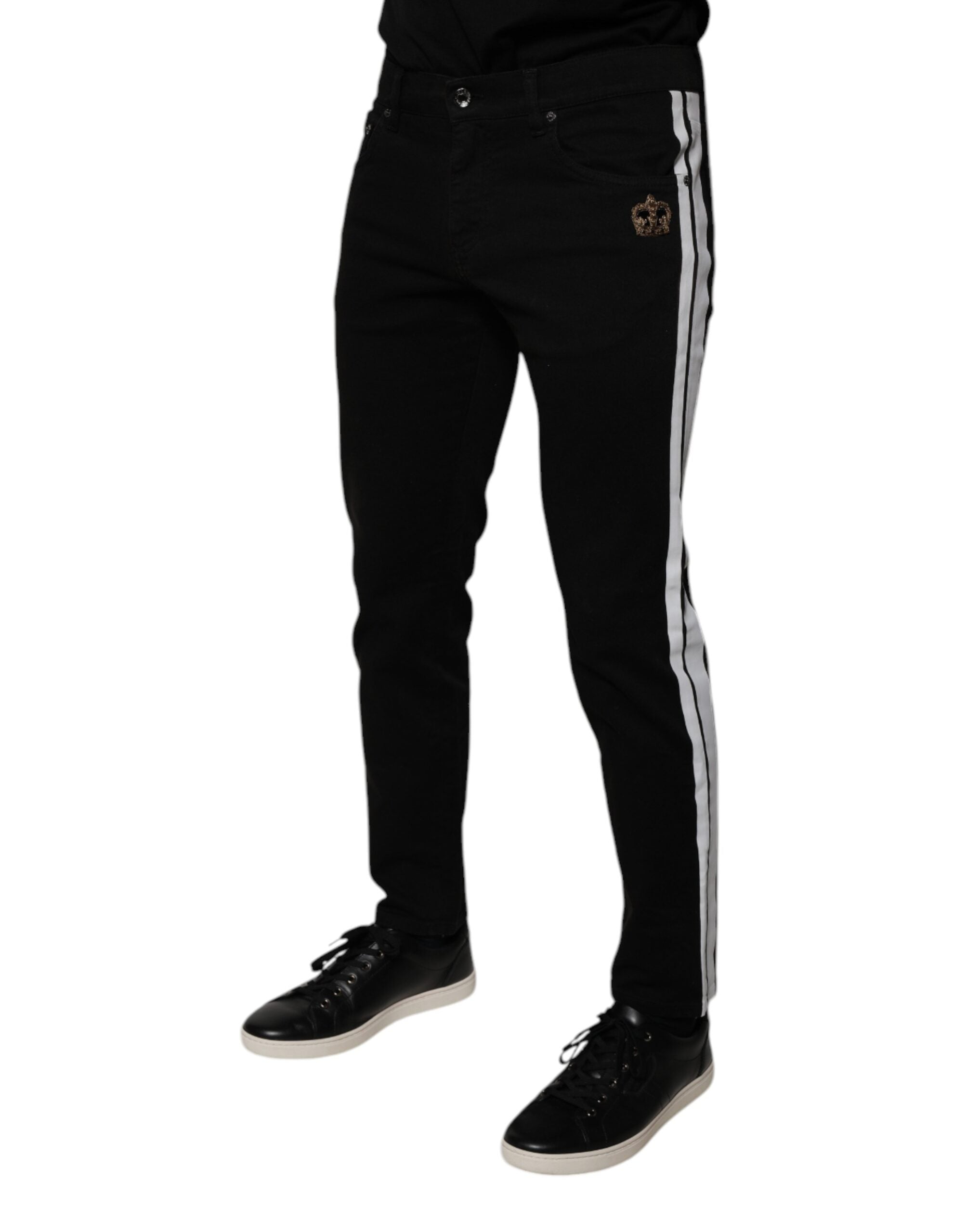 Dolce & Gabbana Schwarze Krone Weißes Innenfutter Skinny Denim Jeans