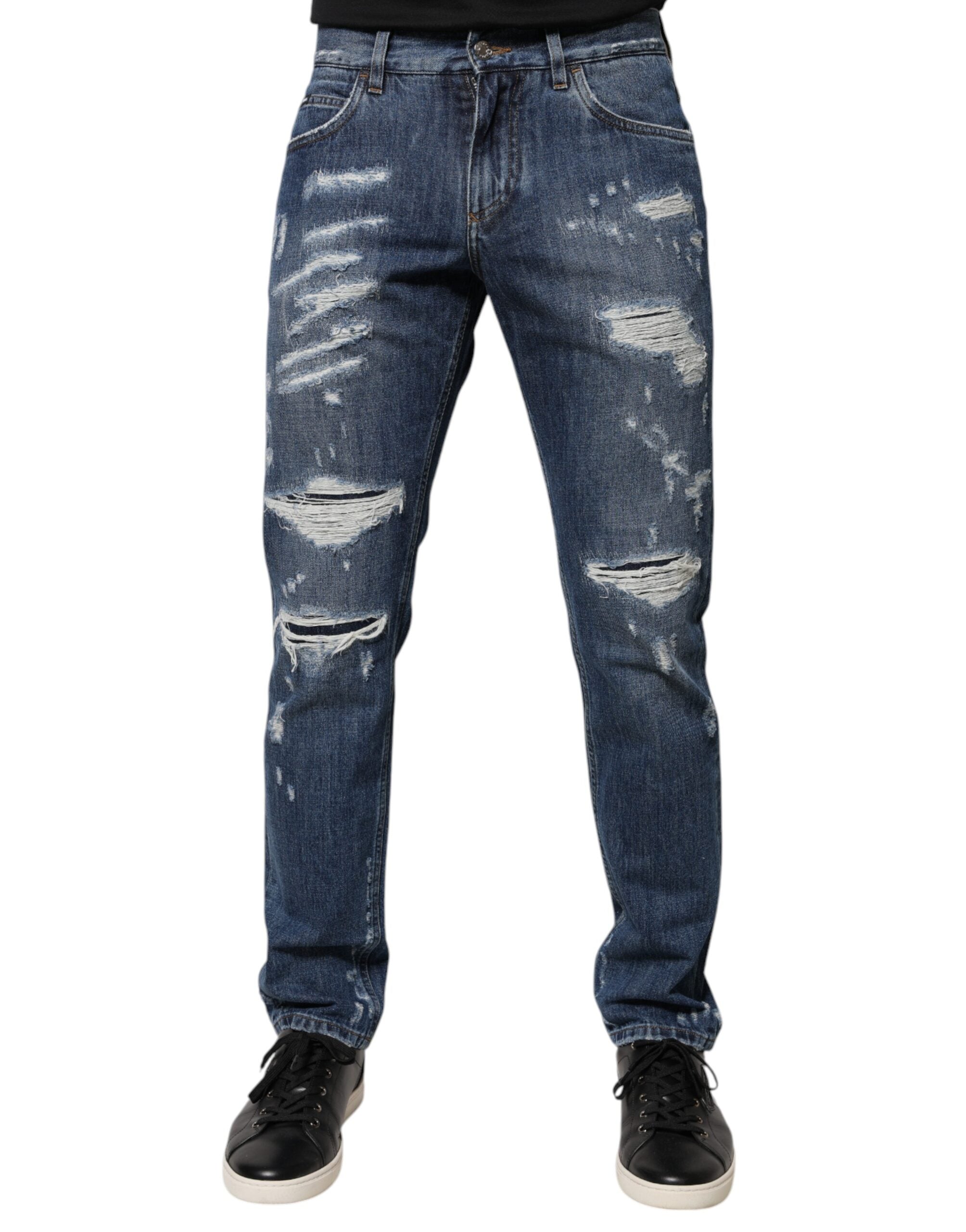 Dolce & Gabbana Blue Ripped Skinny Denim Jeans in Cotton