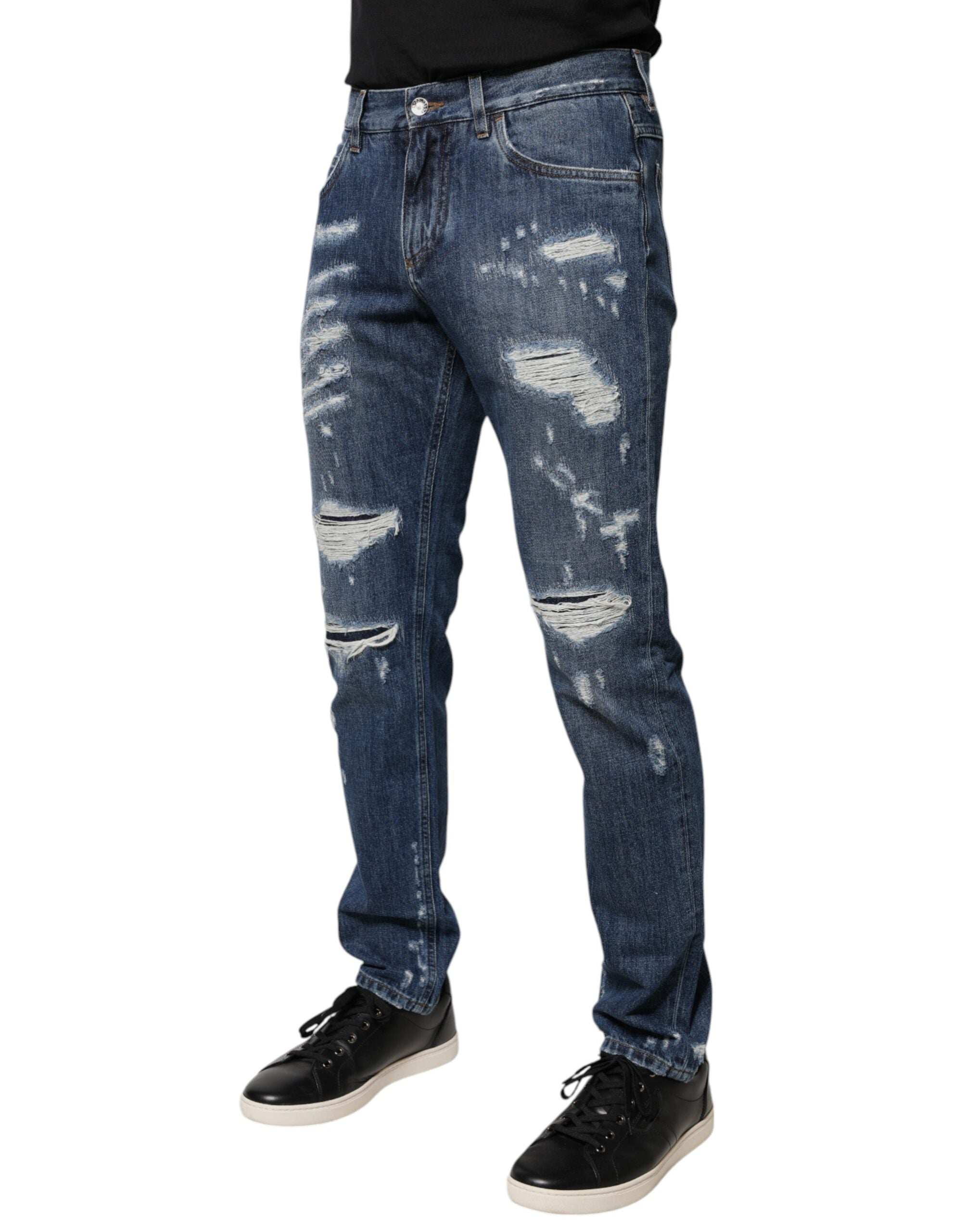 Dolce & Gabbana Blue Ripped Skinny Denim Jeans in Cotton