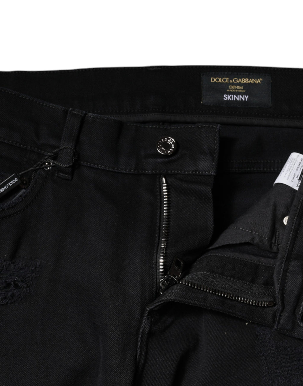Dolce & Gabbana Schwarze Baumwoll-Skinny-Denim-Jeans mit Logo, zerschlissen