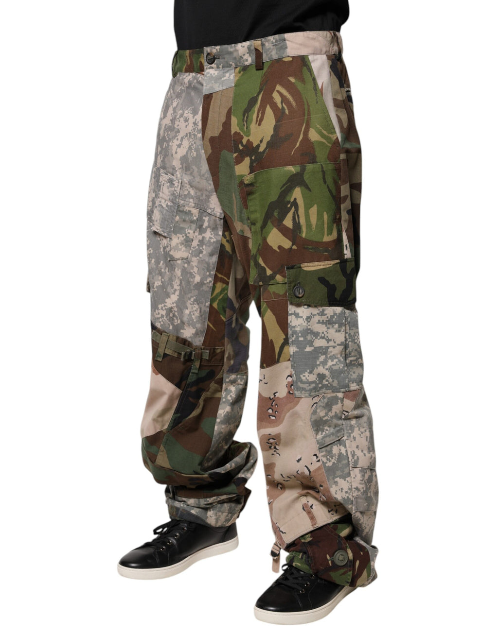 Dolce & Gabbana Mehrfarbige Patchwork-Cargo-Hose im Tarnmuster