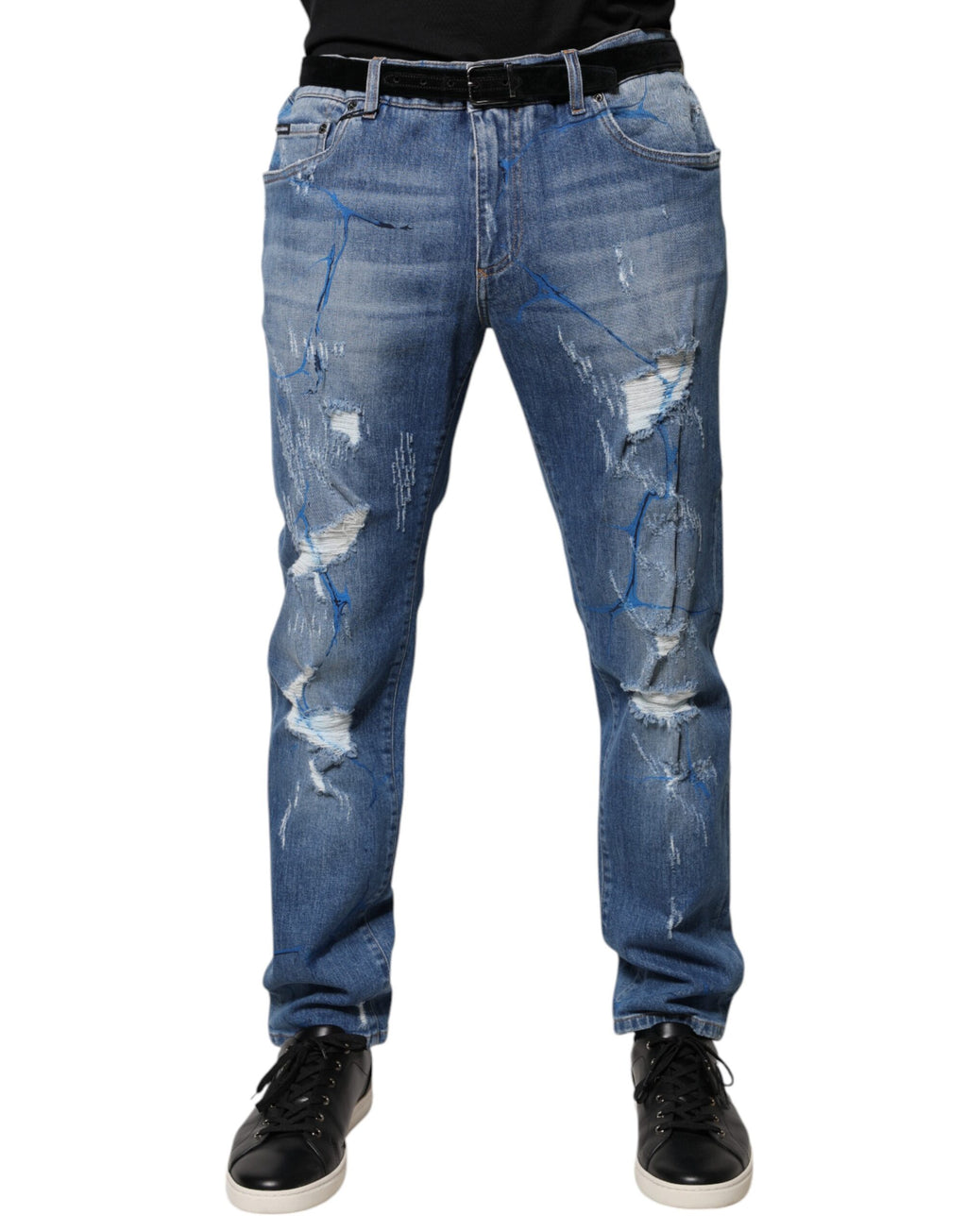 Dolce & Gabbana Blue Distressed Denim Cotton-Stretch Skinny Jeans