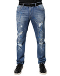 Dolce & Gabbana Blue Distressed Denim Cotton-Stretch Skinny Jeans
