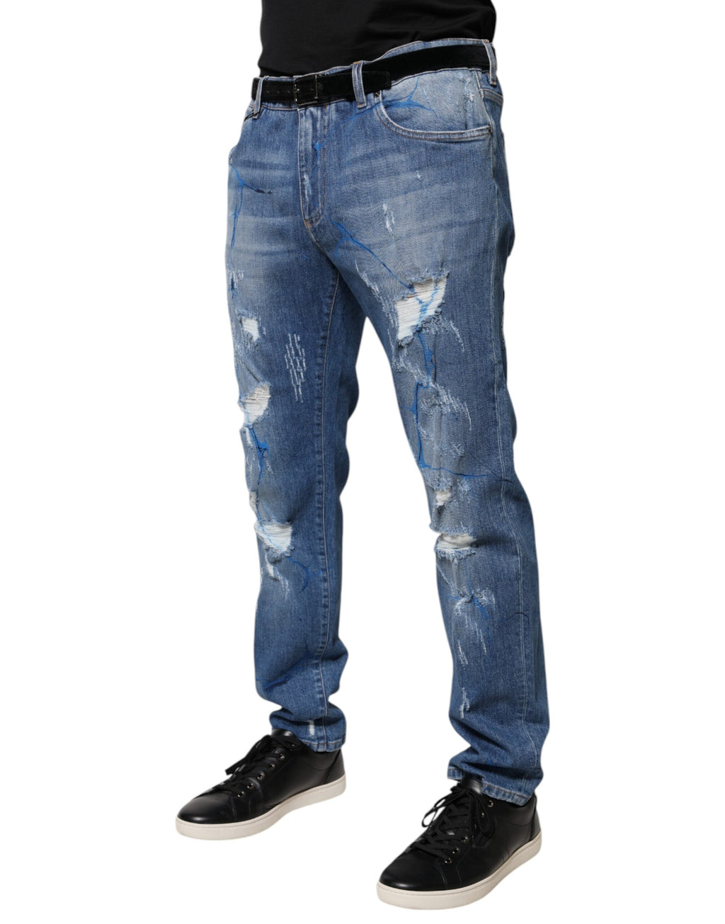 Dolce & Gabbana Blue Distressed Denim Cotton-Stretch Skinny Jeans