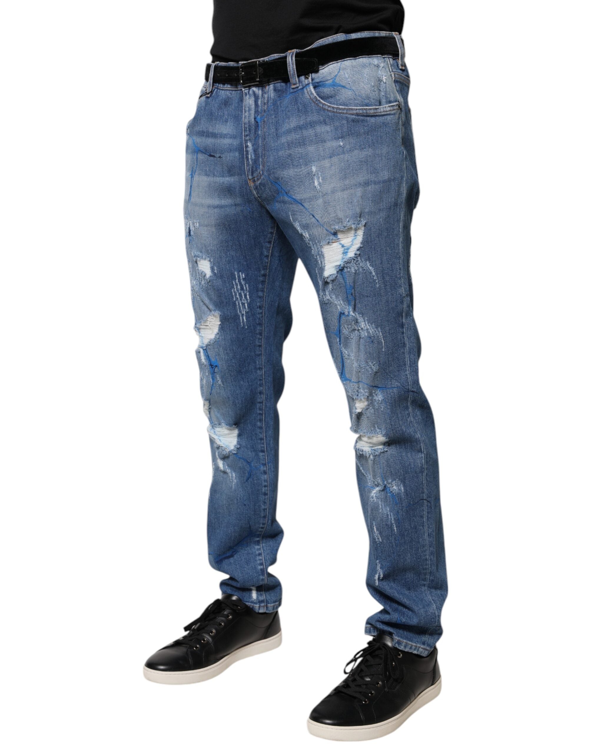 Dolce & Gabbana Blue Distressed Denim Cotton-Stretch Skinny Jeans
