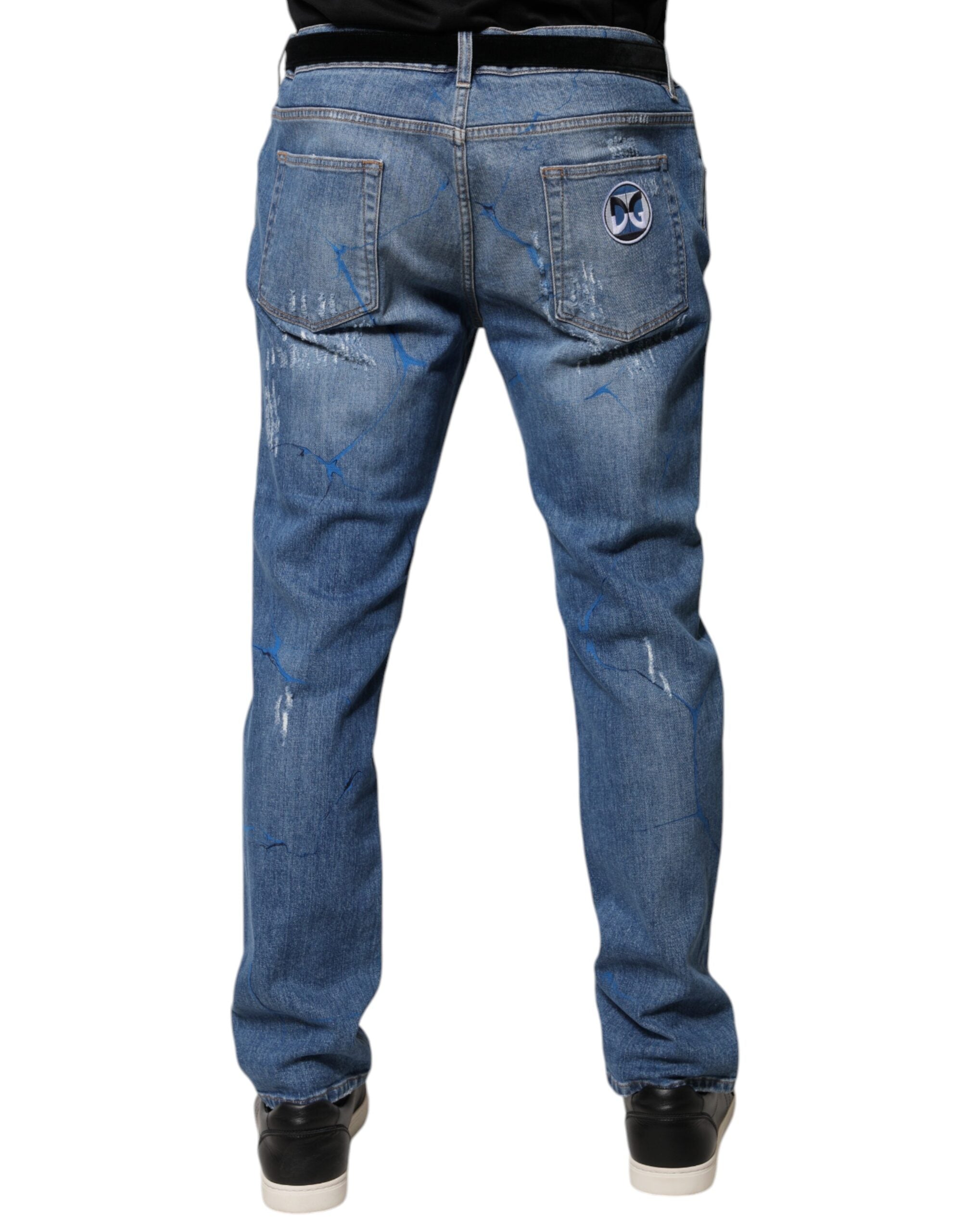 Dolce & Gabbana Blue Distressed Denim Cotton-Stretch Skinny Jeans